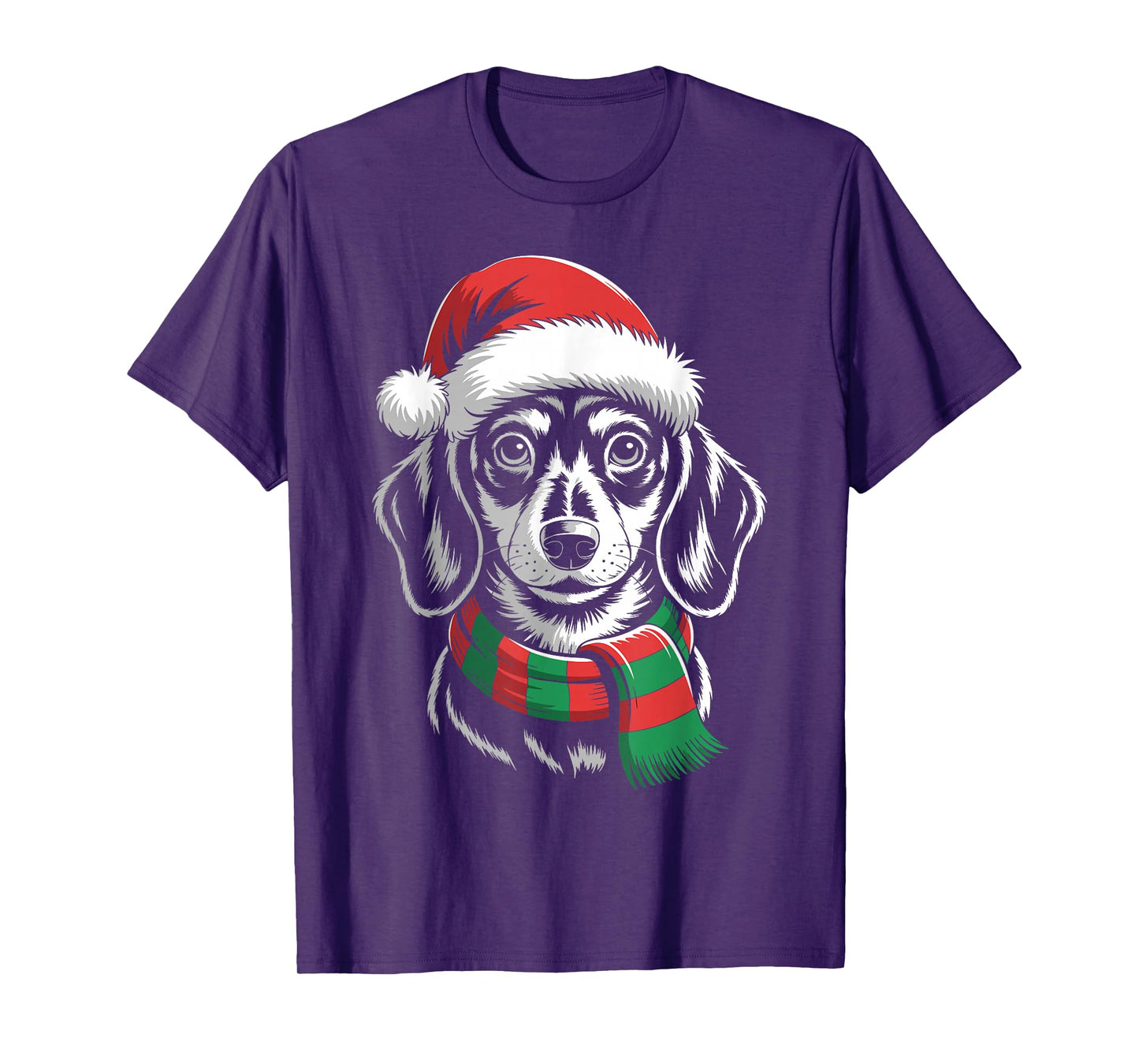 Dachshund Dog Xmas Santa Hat Scarf Christmas Costume T-Shirt