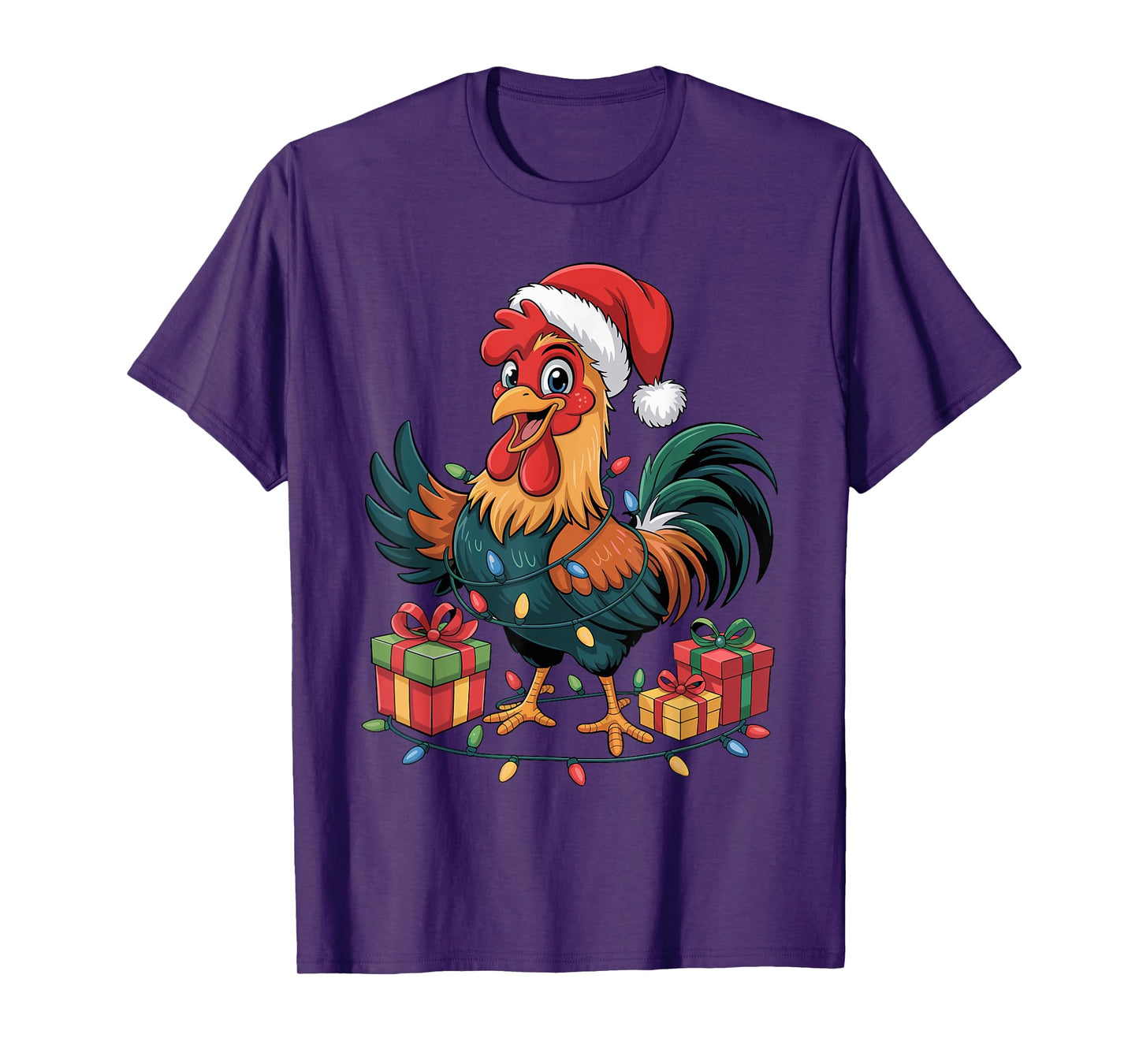 Rooster Santa Hat Christmas Design Funny Farm Animal Lovers T-Shirt
