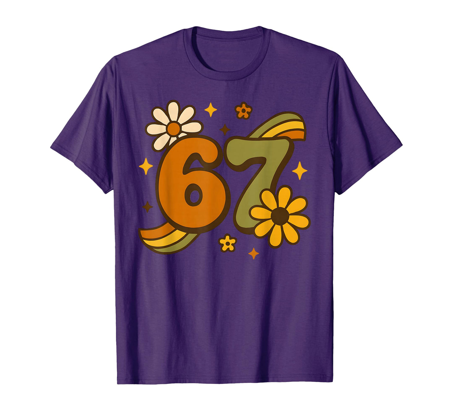 67 Meme Fall Autmn Groovy Retro 70s Six Seven Boho Flower T-Shirt