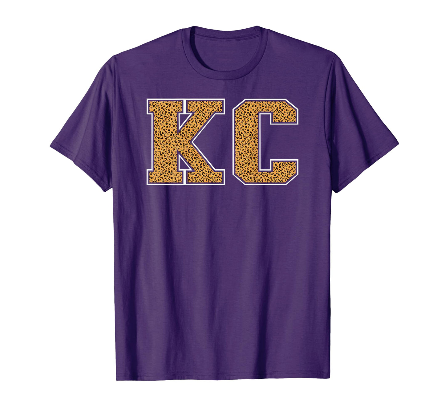 KC Leopard Pattern Retro Varsity Style Kansas City KC Back T-Shirt