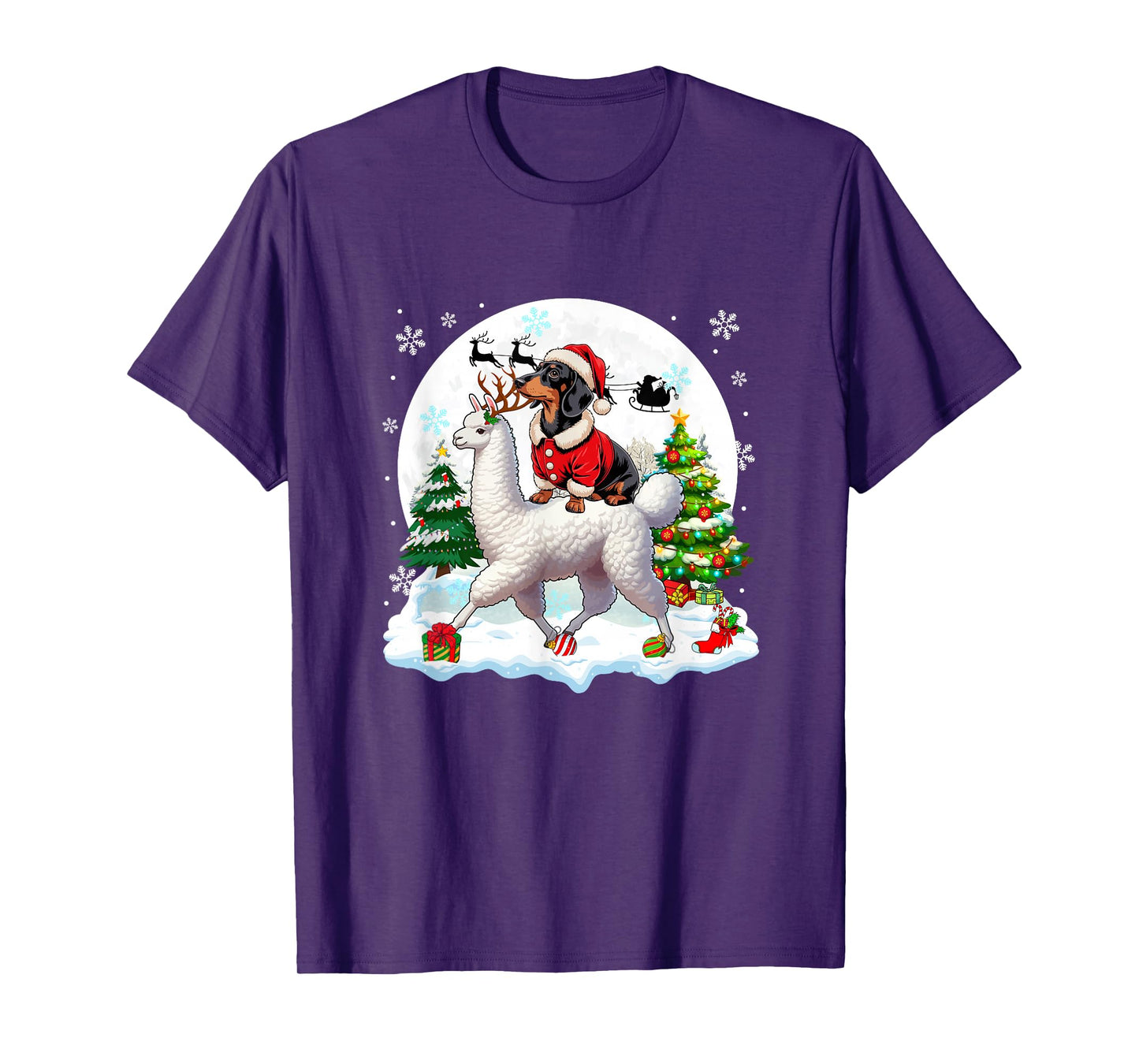 Santa Dachshund Riding Llama Reindeer Christmas Owner Kids T-Shirt