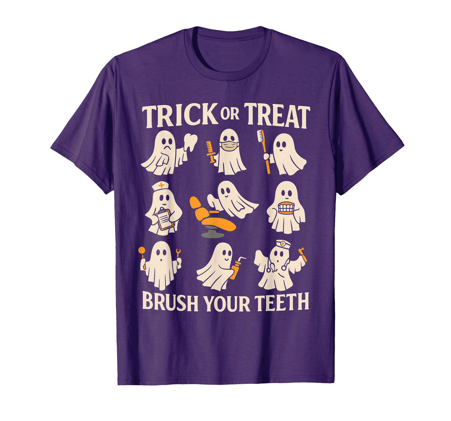 Trick Or Treat Brush Your Teeth Ghost Cute Halloween Dentist T-Shirt