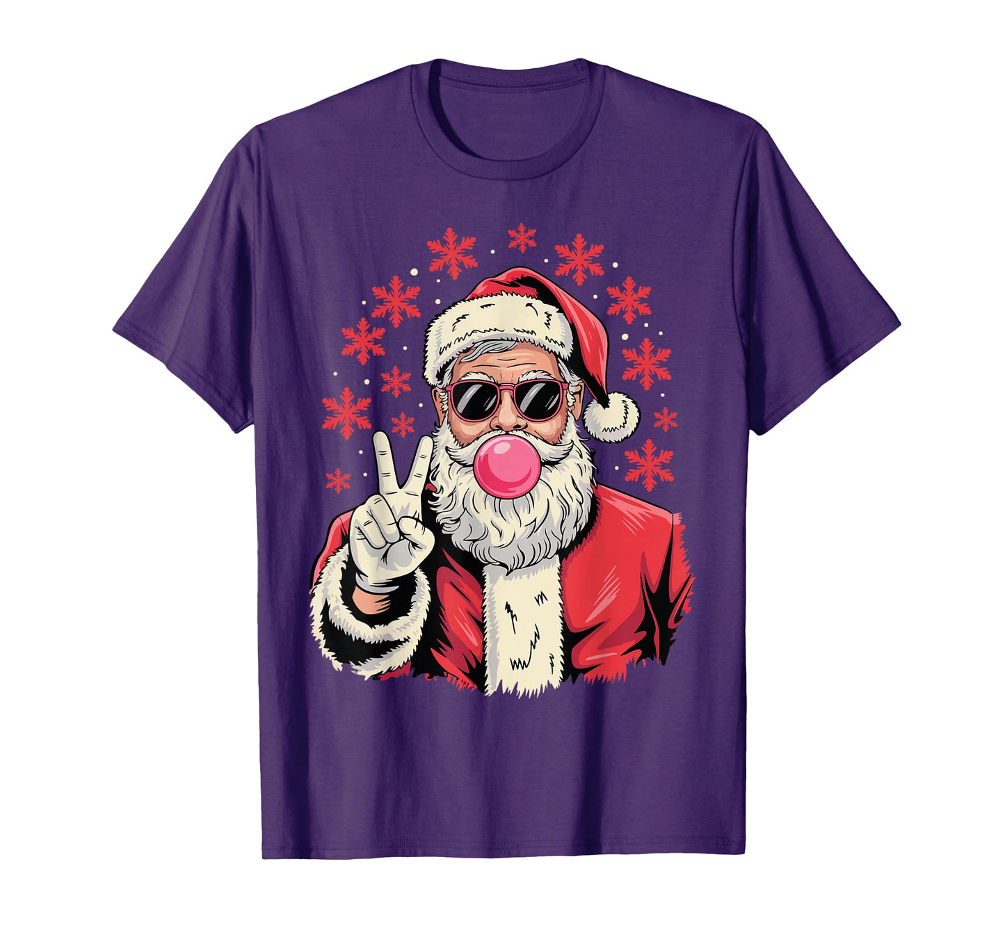 Christmas Peace Sign Hand Santa Claus Pink Bubble Gum Xmas T-Shirt