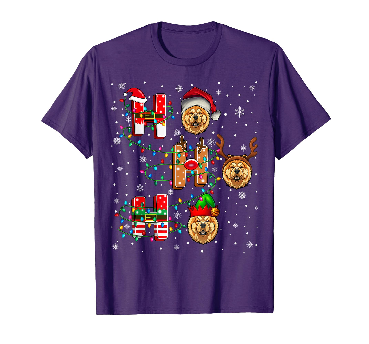 Ho Ho Ho Santa Reindeer Hat Elf Matching Chow Chow Dog Xmas T-Shirt