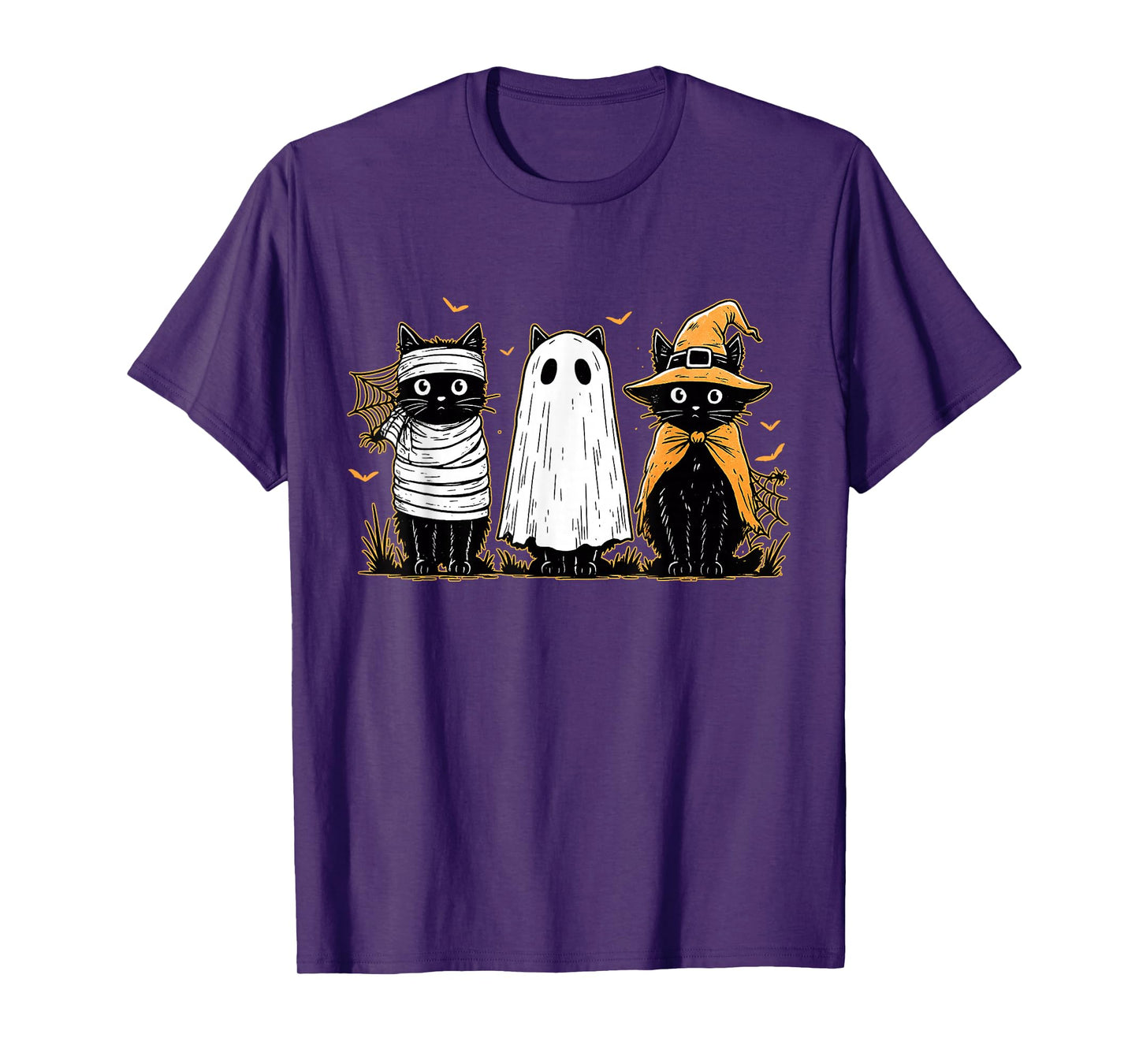 Retro Black Cat Witch Scary Halloween Pumpkin Women Men Kids T-Shirt