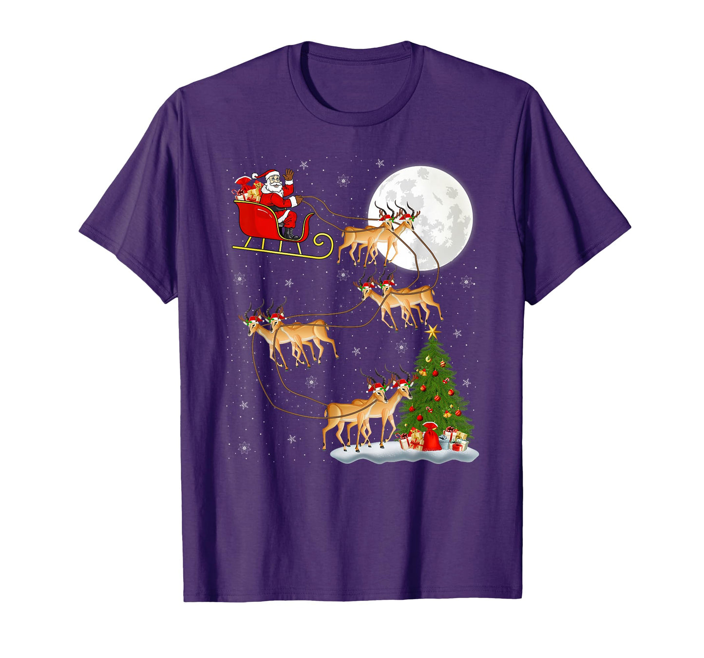 Antelope Santa Sleigh Flying Funny Magical Christmas T-Shirt