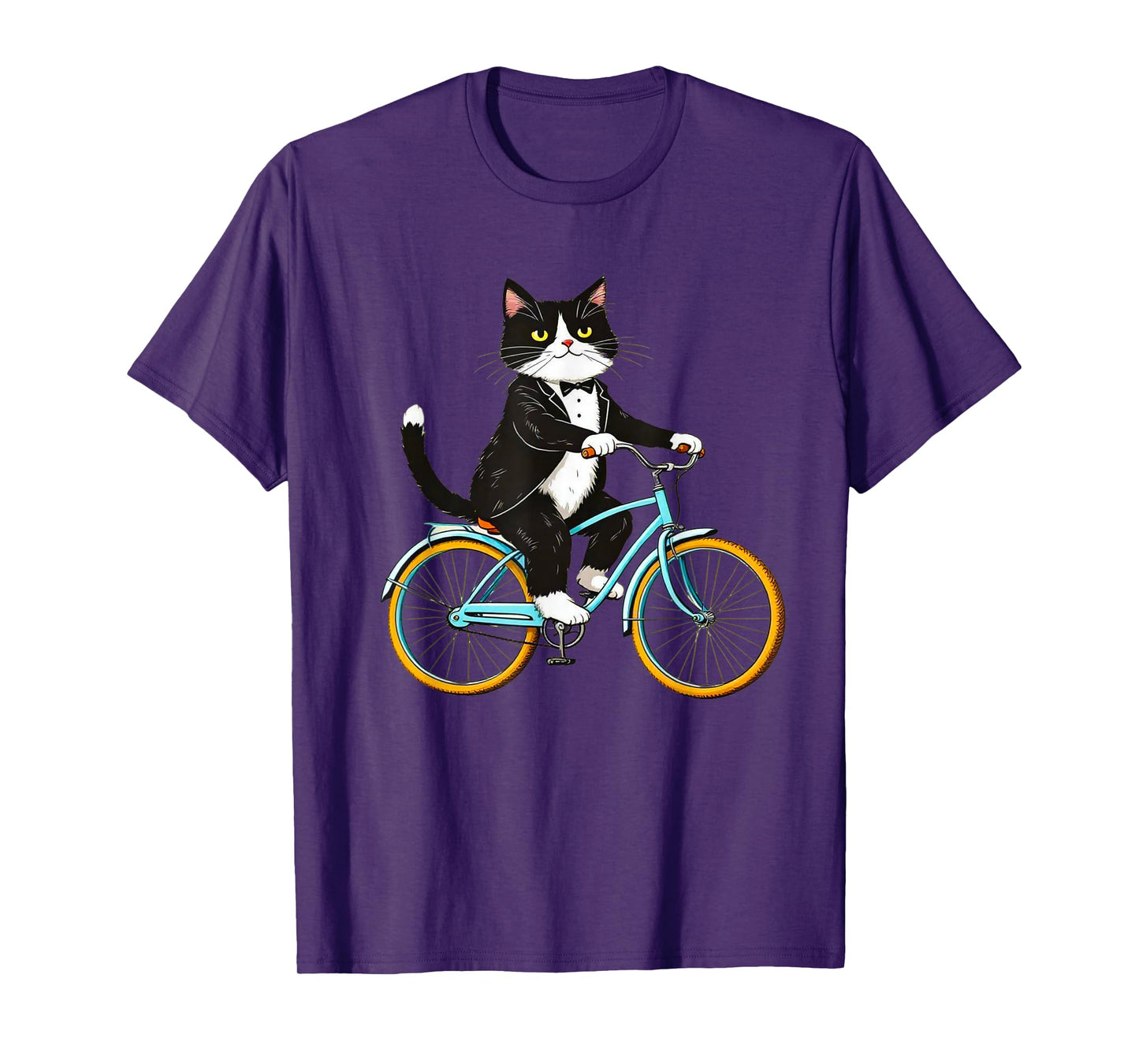Tuxedo Cat Riding Bike Funny Vintage Animal Lover T-Shirt
