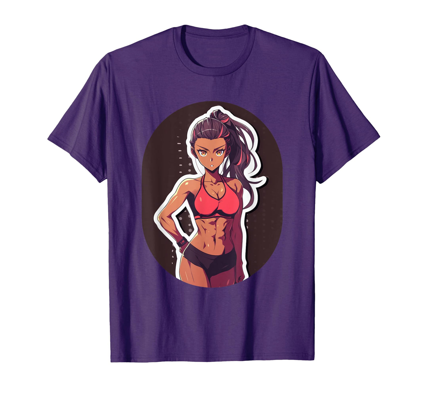 Dark Skin Anime & Manga Style Gym Girl Posing in Gym Clothes T-Shirt