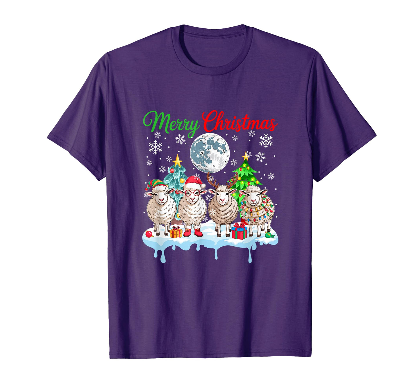 Merry Christmas Snow Group Santa Elf Reindeer Sheeps Farmer T-Shirt