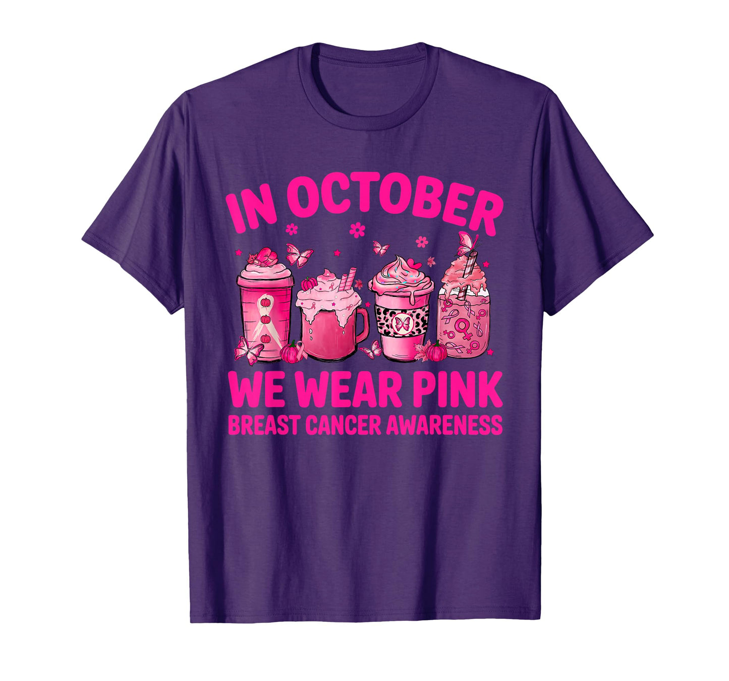 in October We Wear Pink Pumpkin Breast Cancer Awareness T-Shirt