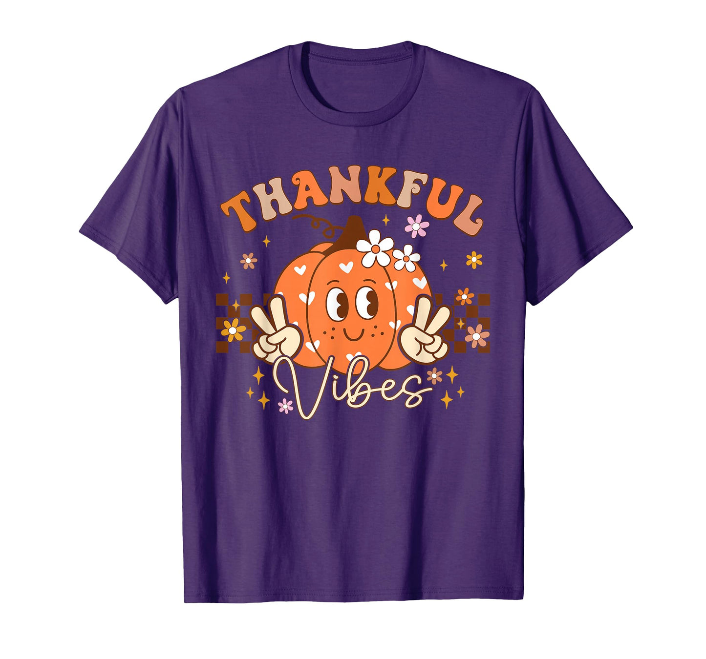 Retro Groovy Fall Pumpkin Peace Tee Thanksgiving Women Girls T-Shirt