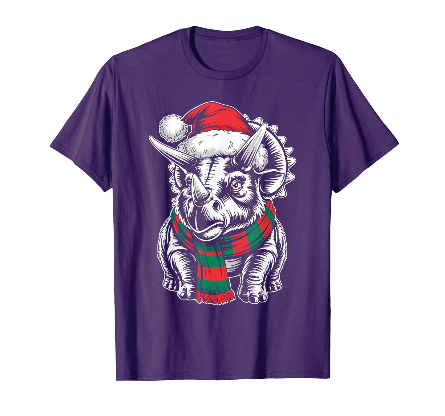 Triceratops Xmas Santa Hat Scarf Christmas Costume T-Shirt