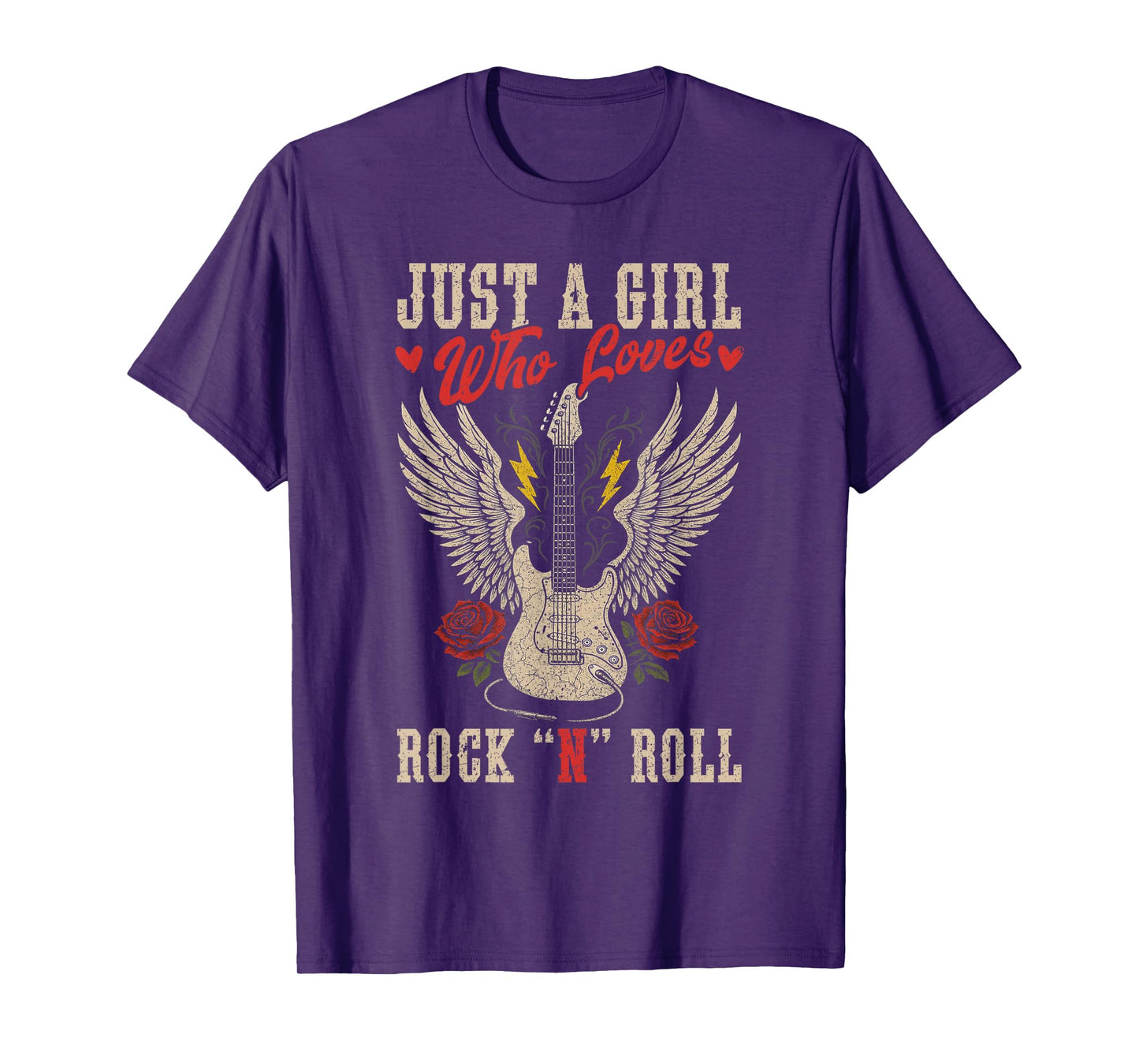 Just A Girl Who Loves Rock N Roll Guitar Rock Music Vintage T-Shirt