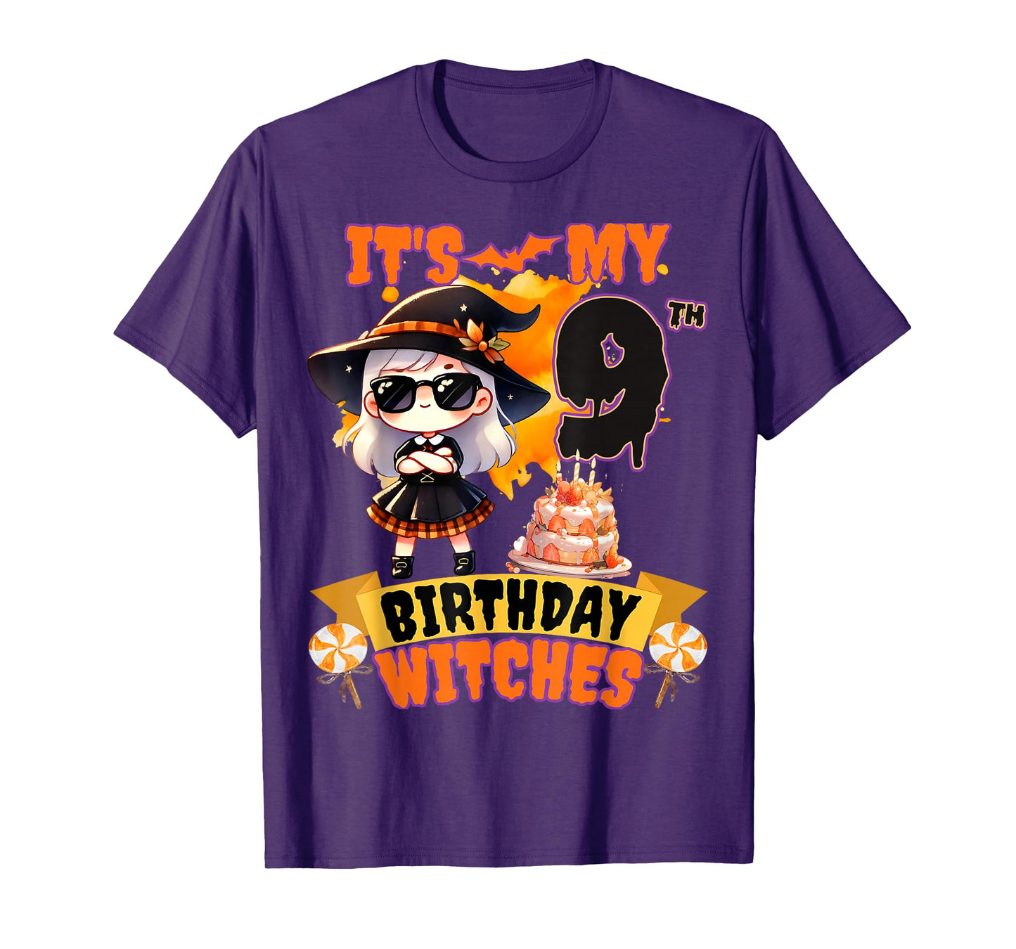 Kids 9th Birthday Cute Witch 9 Years Old Bday Party Girls T-Shirt