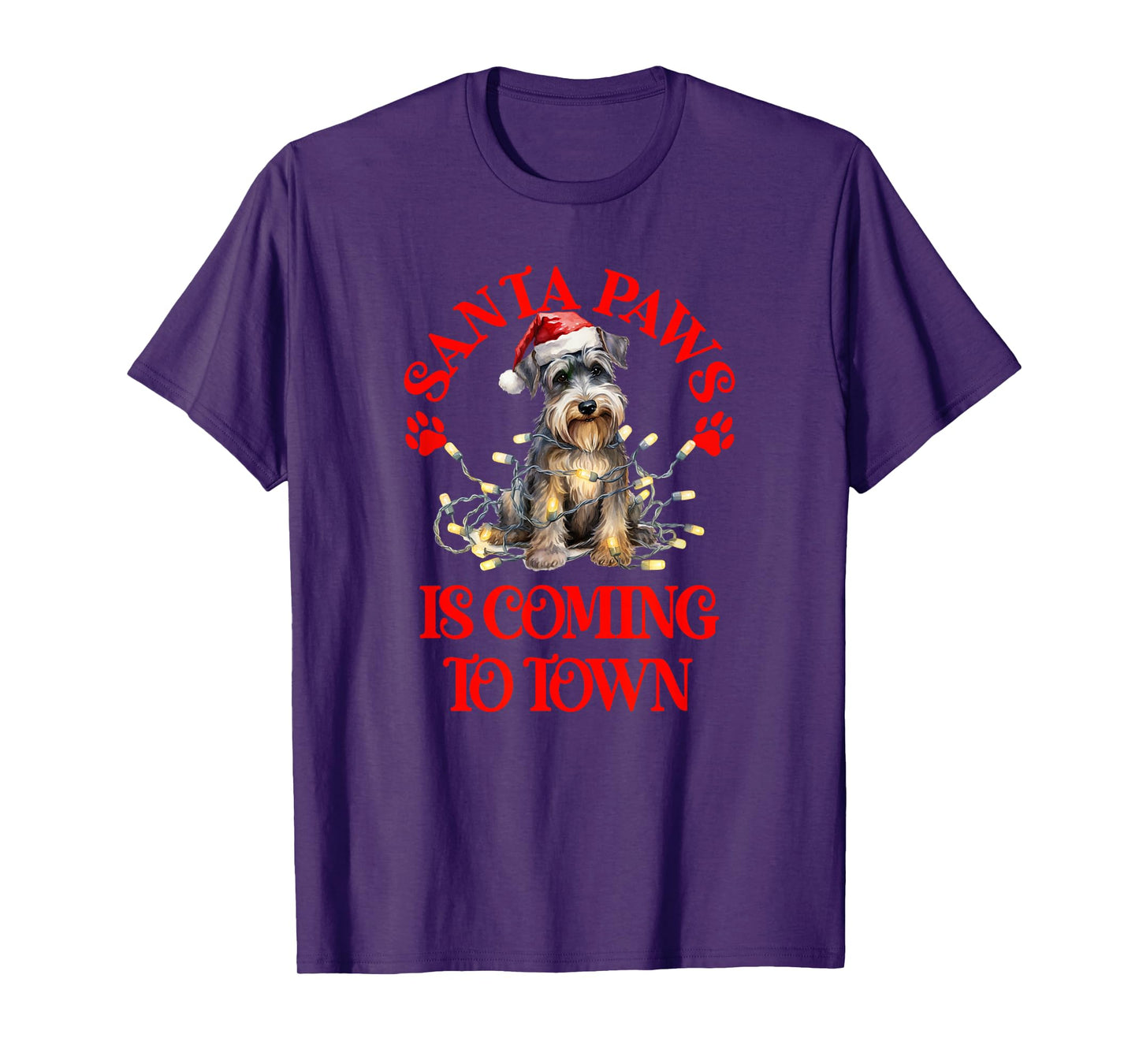 Santa Paws is Coming to Town with Christmas Schnauzer T-Shirt
