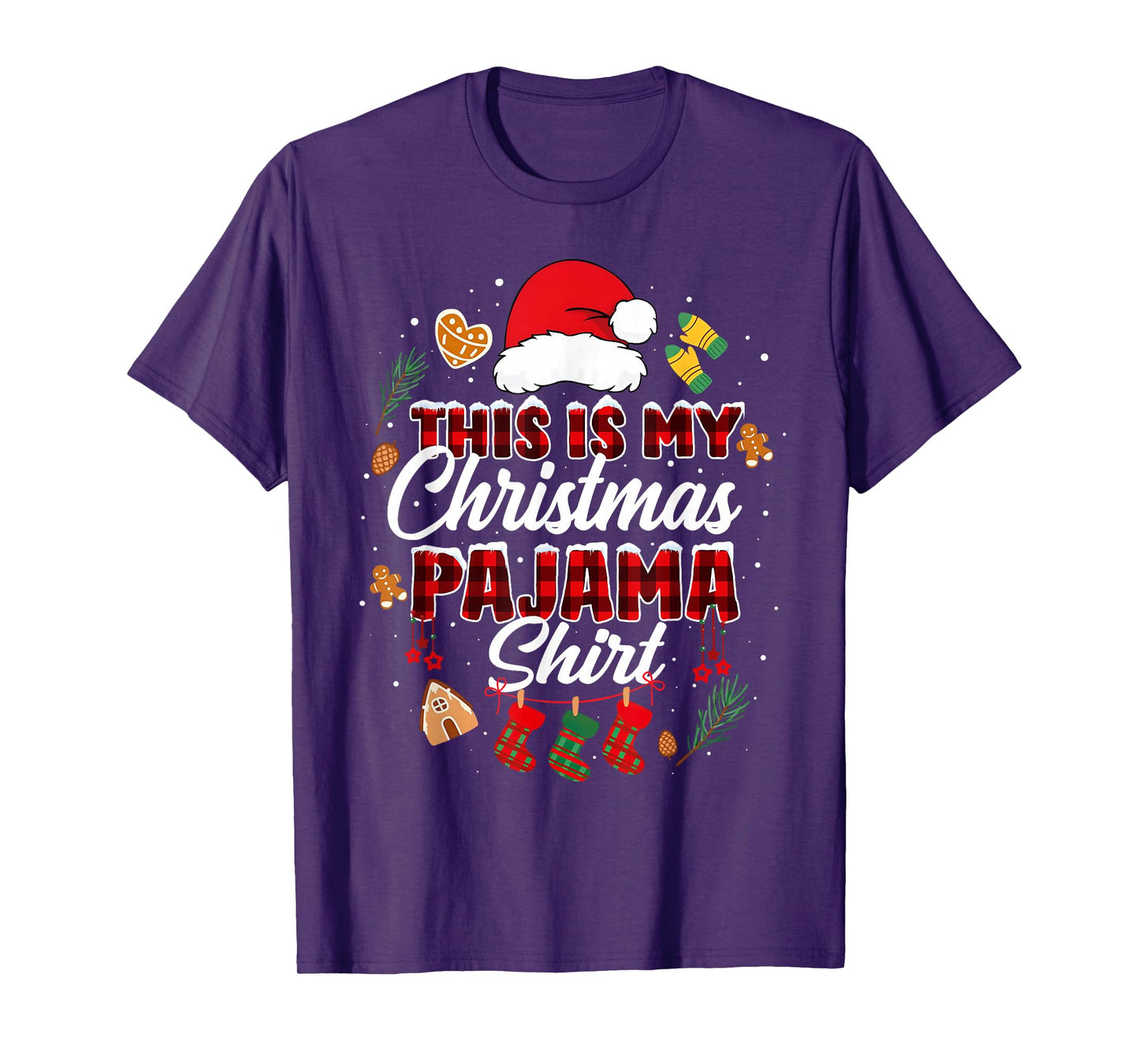 This is My Christmas Pajama Shirt Buffalo Plaid Santa Hat T-Shirt