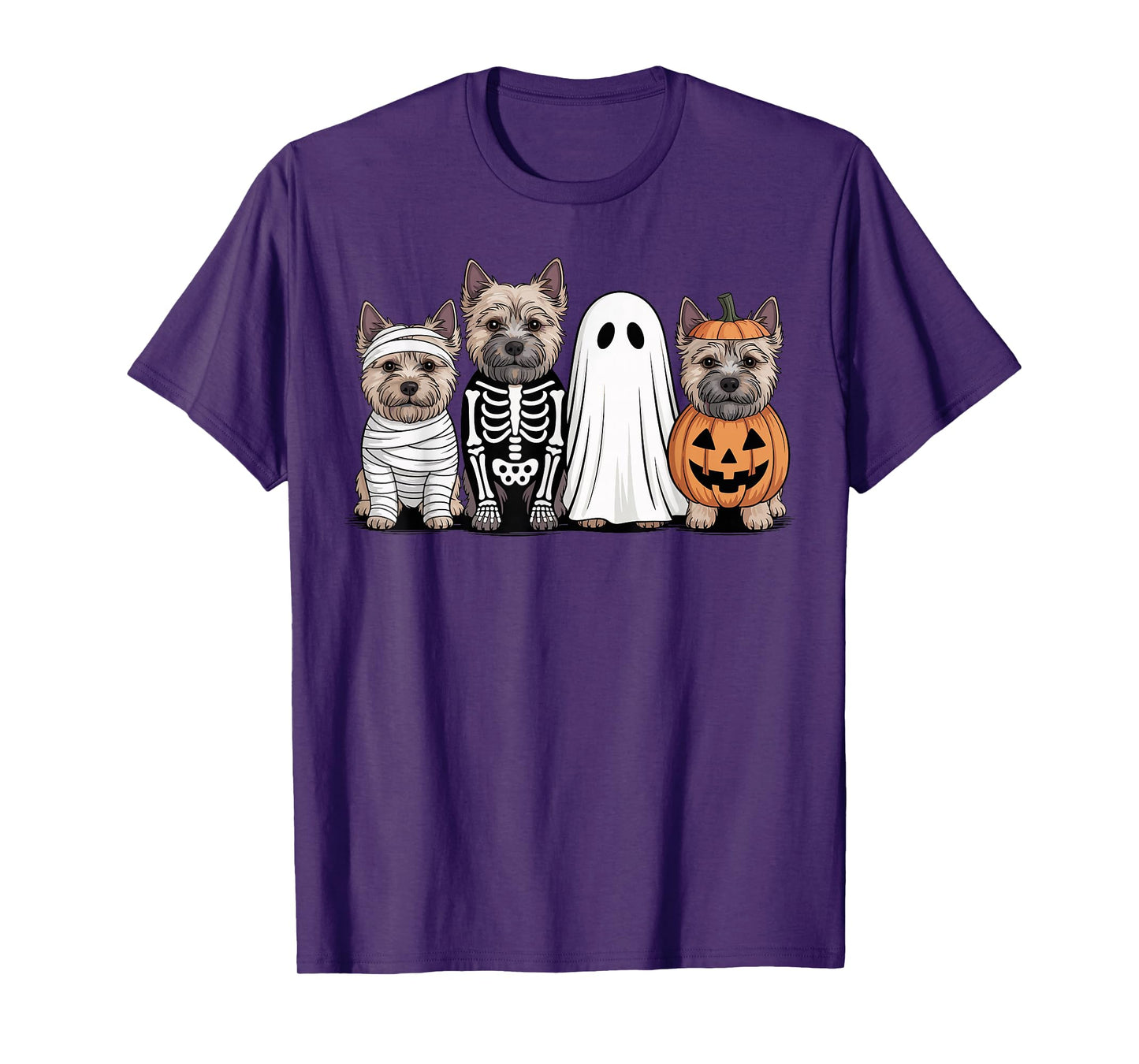 Spooky Ghost Cairn Terrier Pumpkin Halloween Dog Skeleton T-Shirt