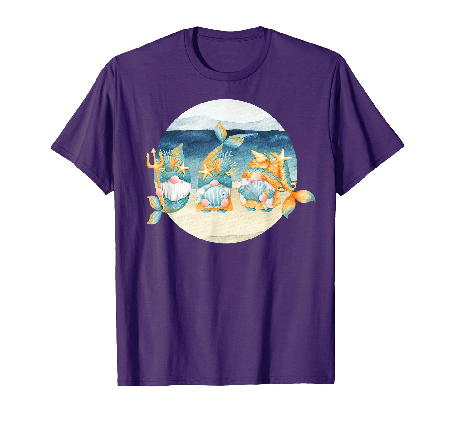 Cute Beach Mermaid Gnomes Women's Graphic Tees T-Shirt