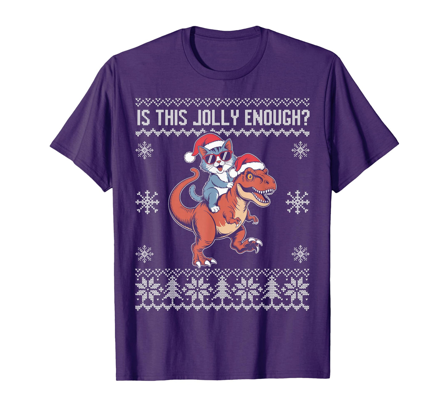 is This Jolly Enough Cool cat Riding Dinosaur Christmas T-Shirt
