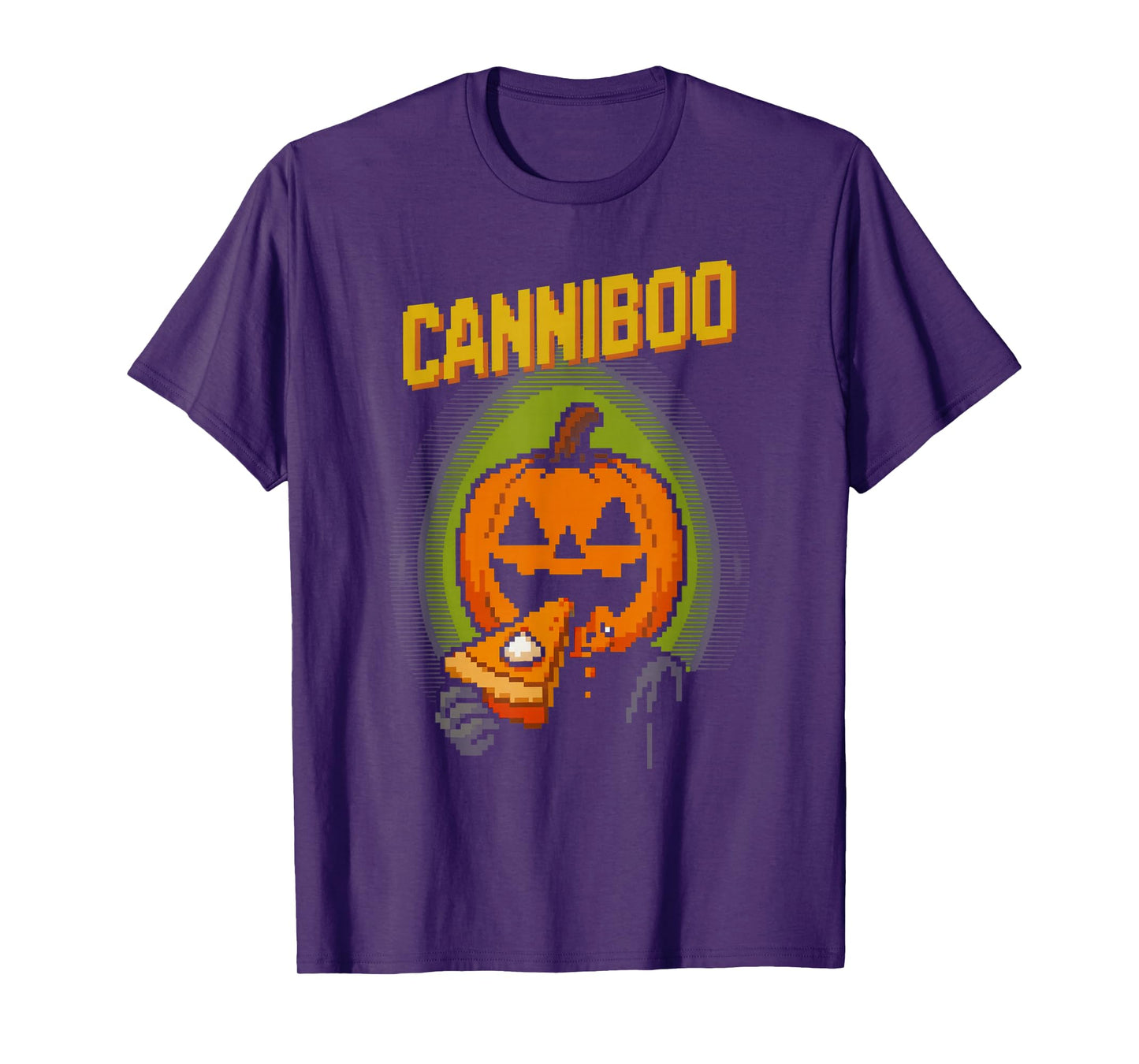 Canniboo Funny Pixel Art Jack O'Lantern Eating Pie Halloween T-Shirt