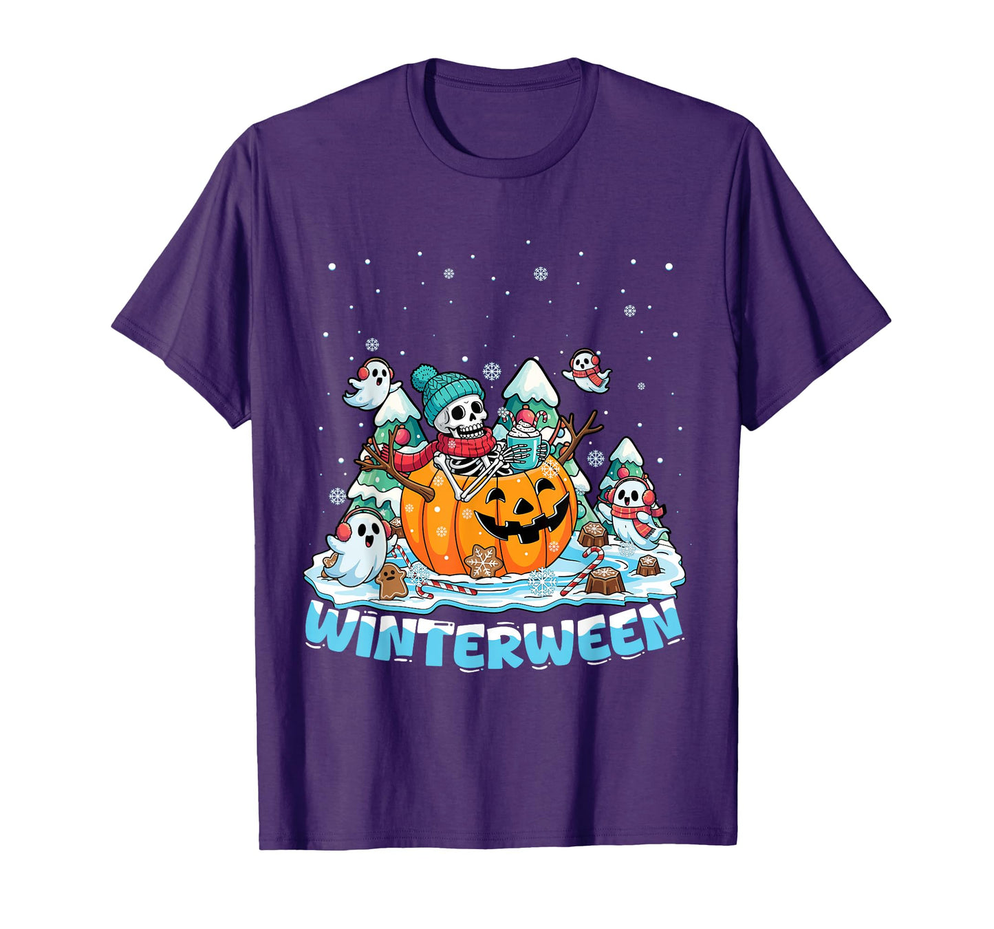 Winterween Winter Halloween Christmas Skeleton Riding Sleigh T-Shirt