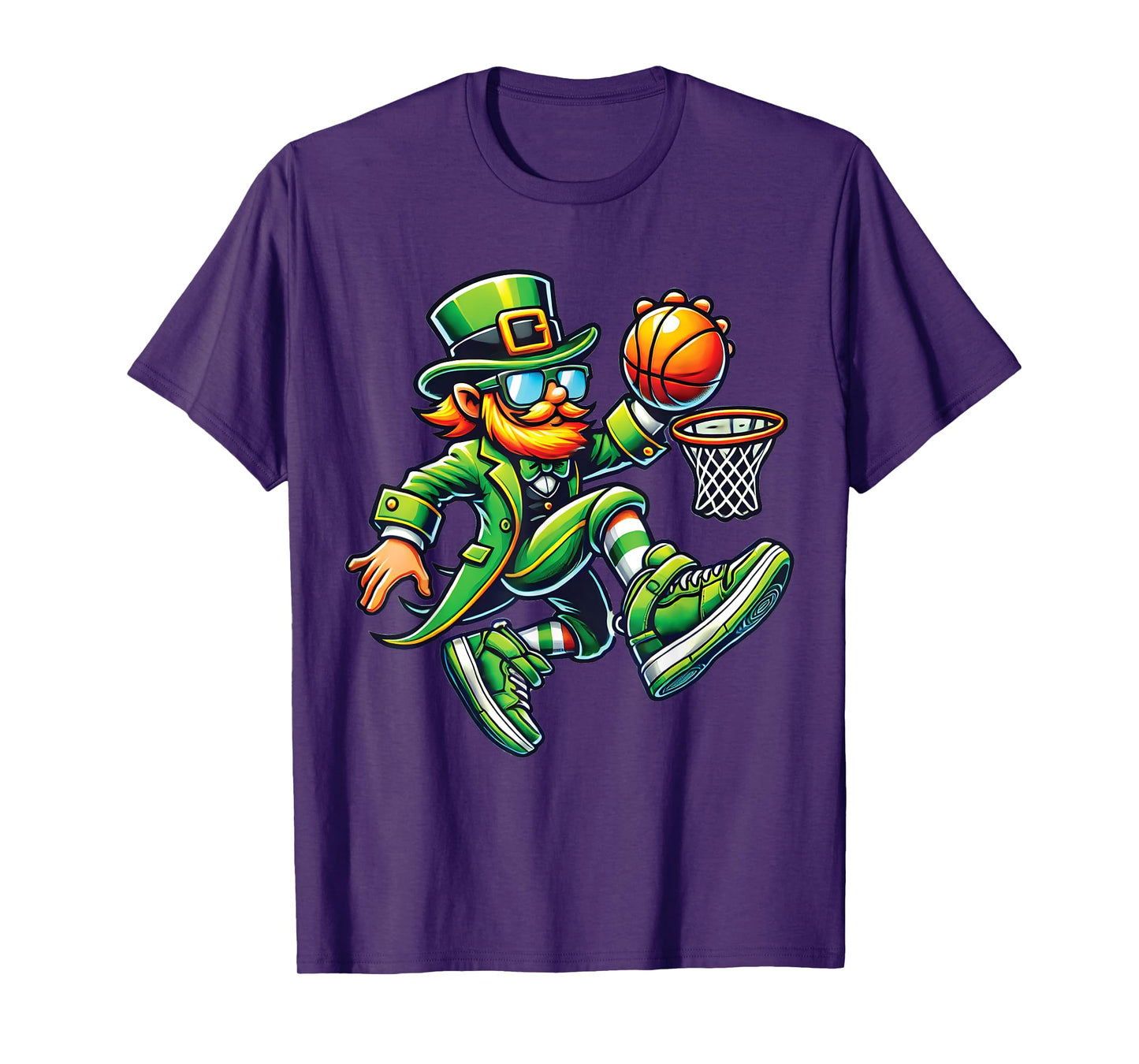 Funny Leprechaun Dunking Basketball Boys Kid St Patricks Day T-Shirt
