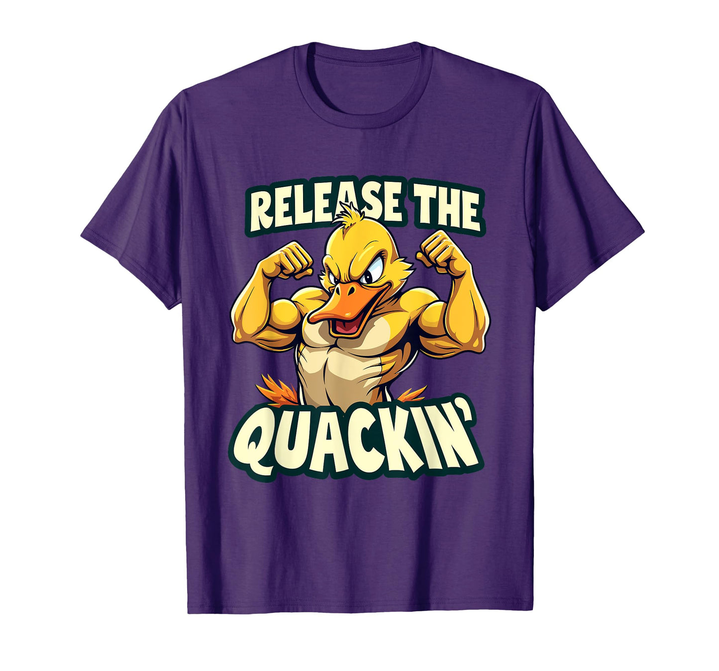 Funny Muscular Duck Release The Quackin’ Gym Weightlifting T-Shirt
