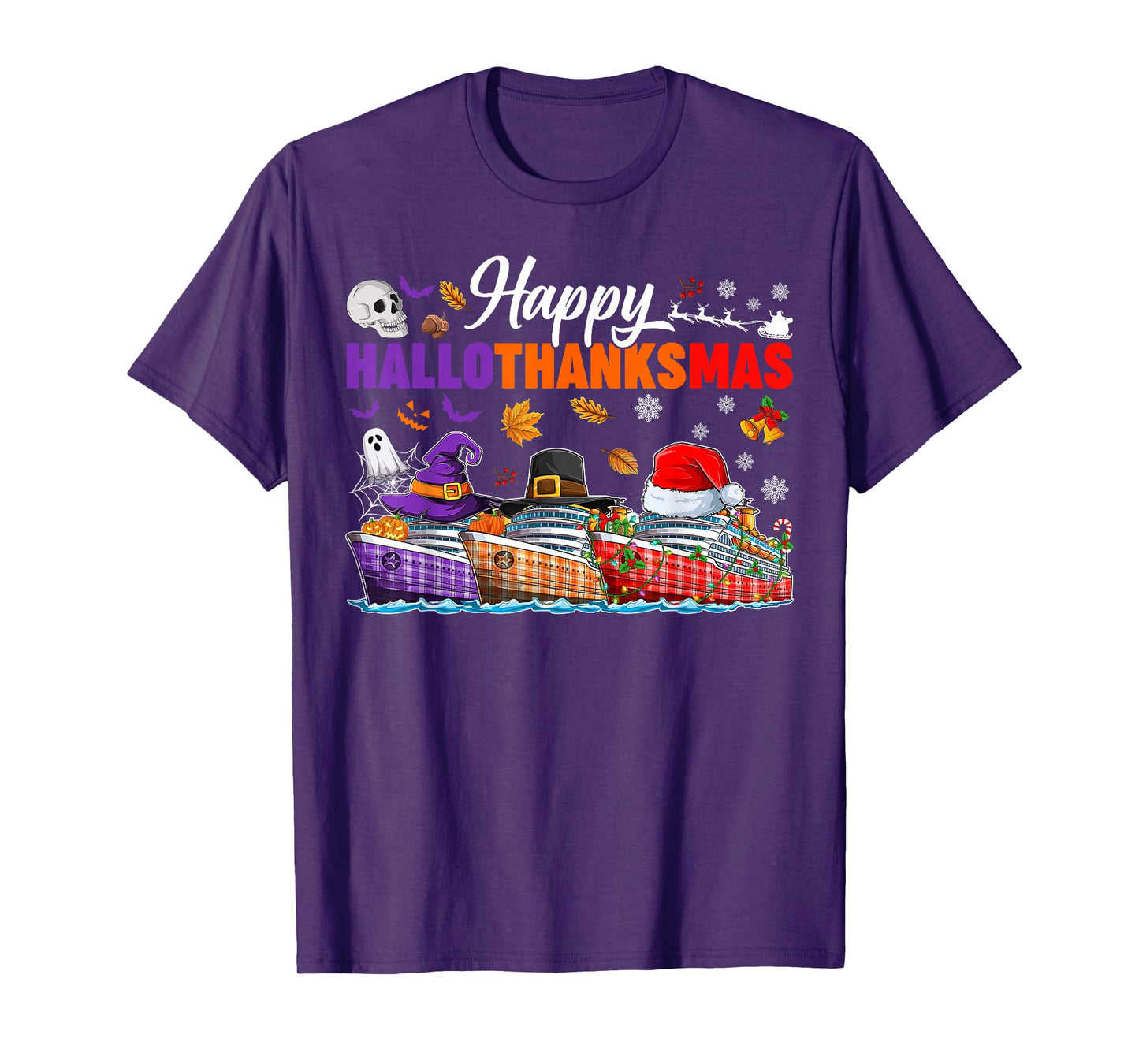 Happy Hallothanksmas Cruise Halloween Thanksgiving Christmas T-Shirt