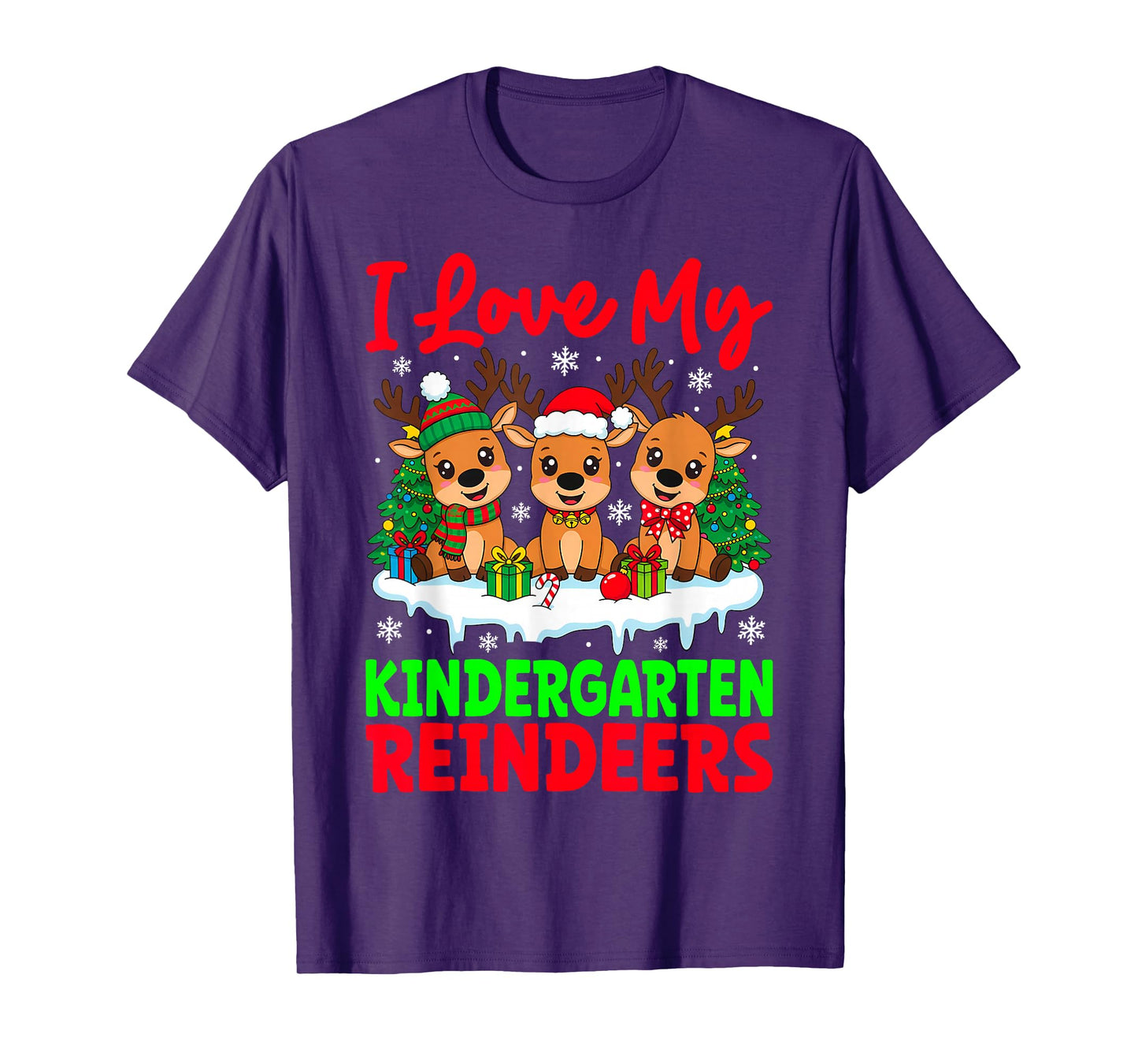 I Love My Kindergarten Reindeers Three Reindeer Teacher Xmas T-Shirt