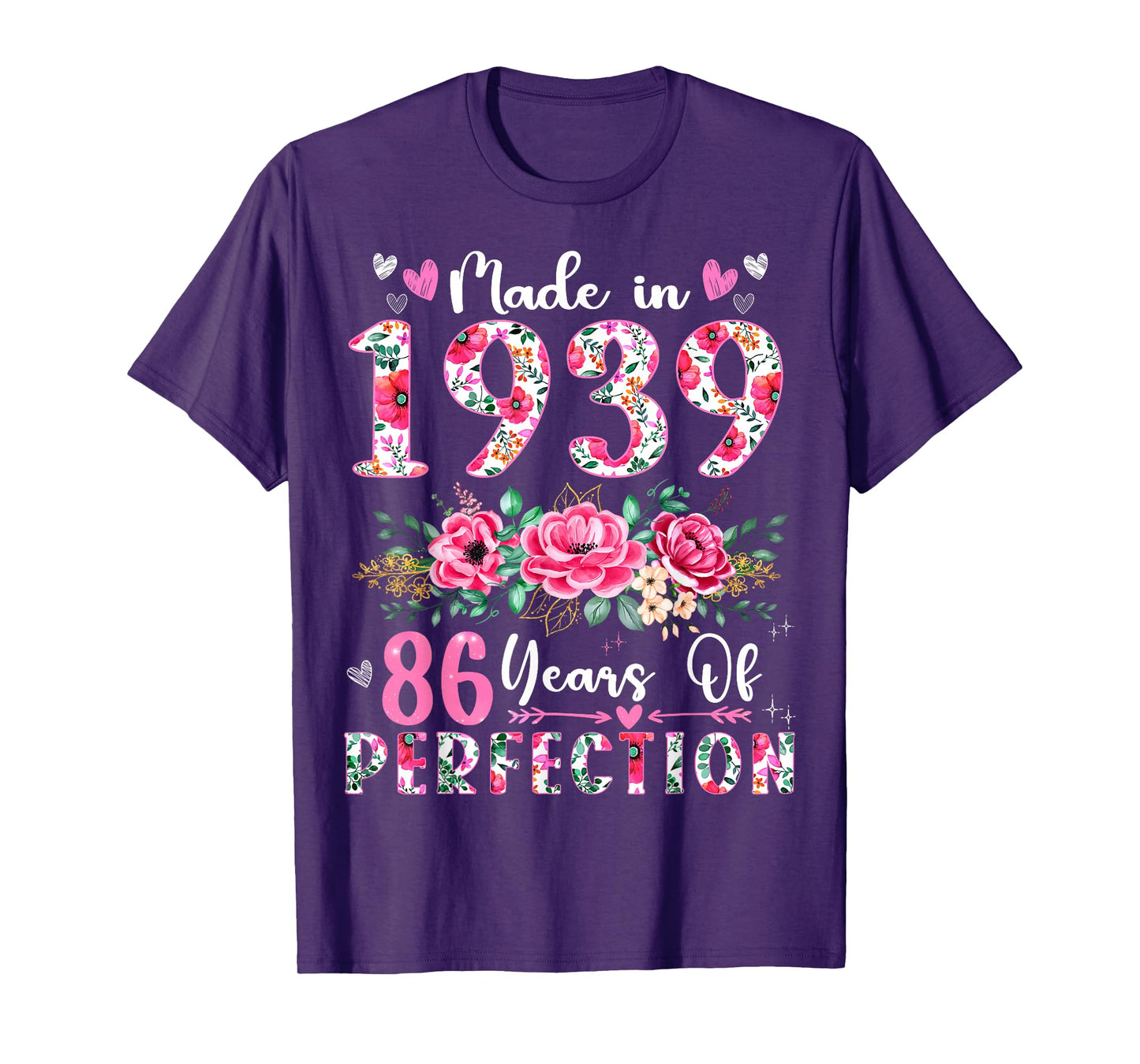 86 Year Old Made In 1939 Floral 86th Birthday Women T-Shirt