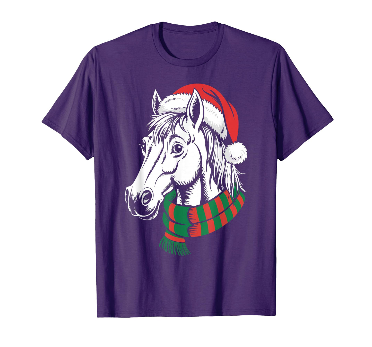 Horse Xmas Santa Hat Scarf Christmas Costume T-Shirt