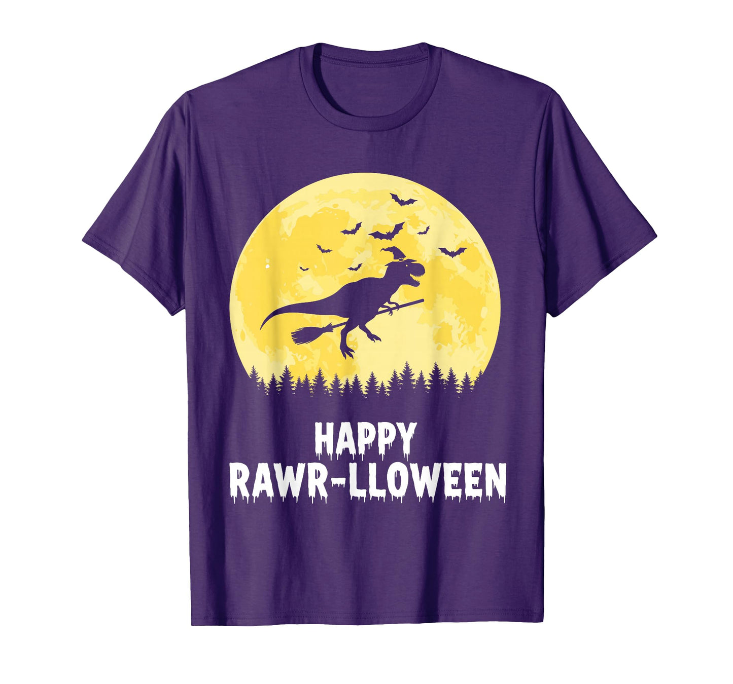 Happy Rawr-lloween Funny Halloween T Rex Flying Witch T-Shirt