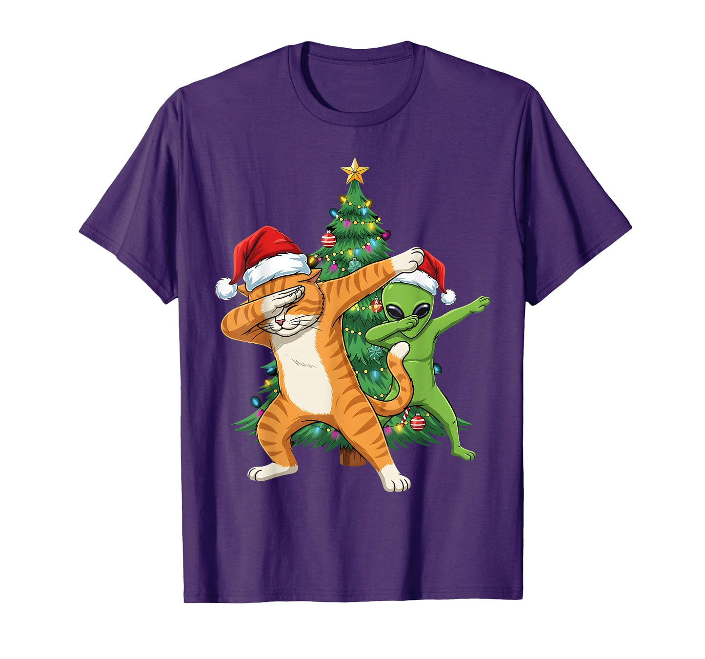Dabbing Cat Alien Christmas Tree Santa Xmas Funny Boys Men T-Shirt