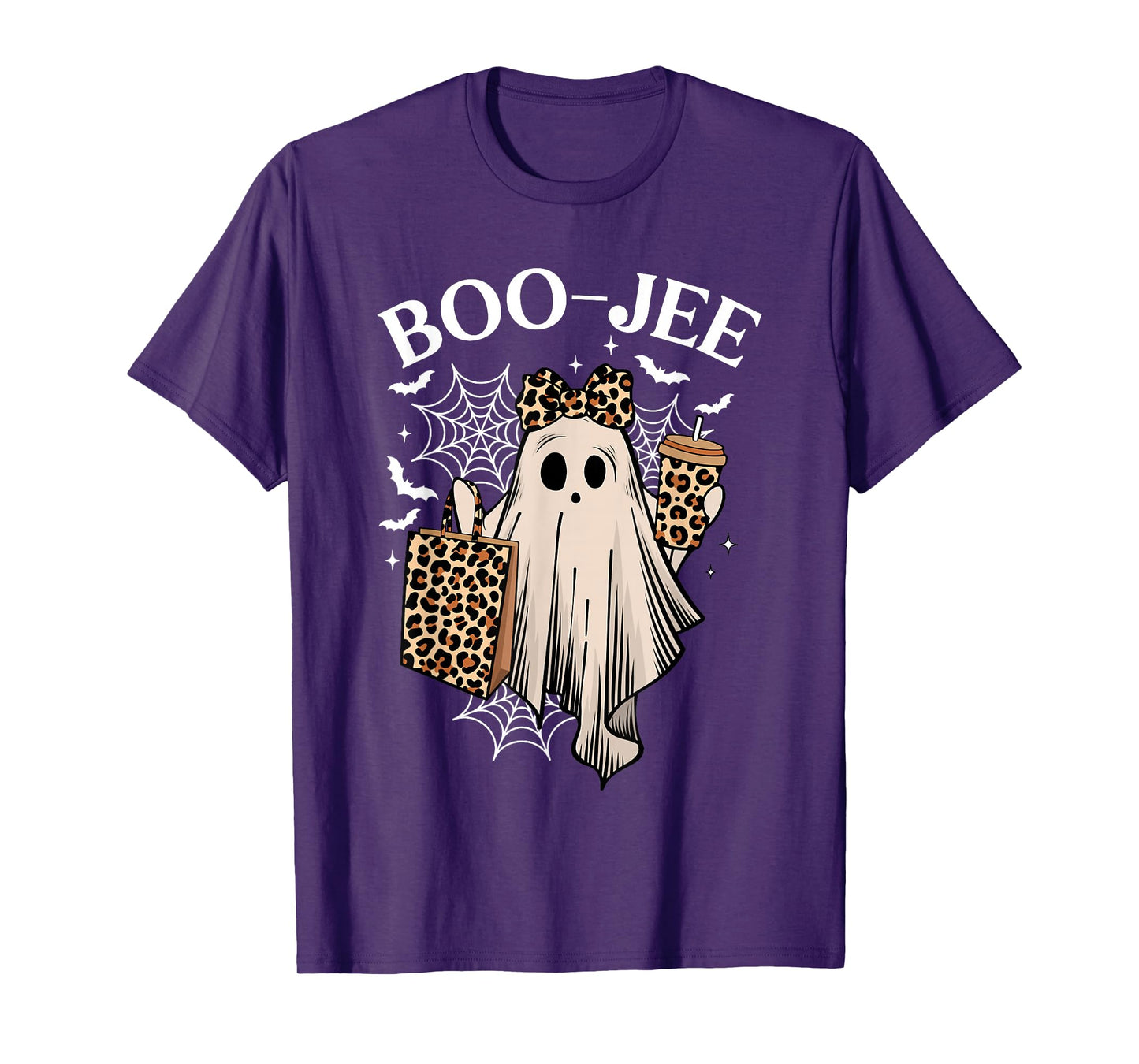 Coquette Leopard Ghost Coffee Boo JEE Halloween Boujee Ghost T-Shirt