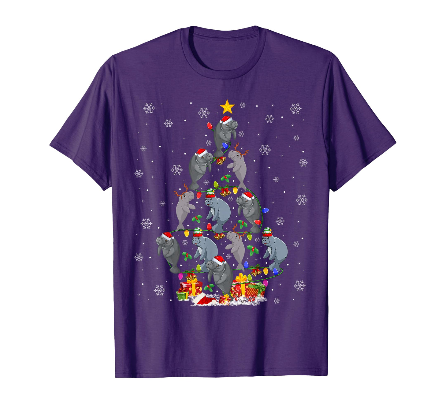 Manatee Christmas Tree Decor Holiday Santa Manatee Xmas T-Shirt