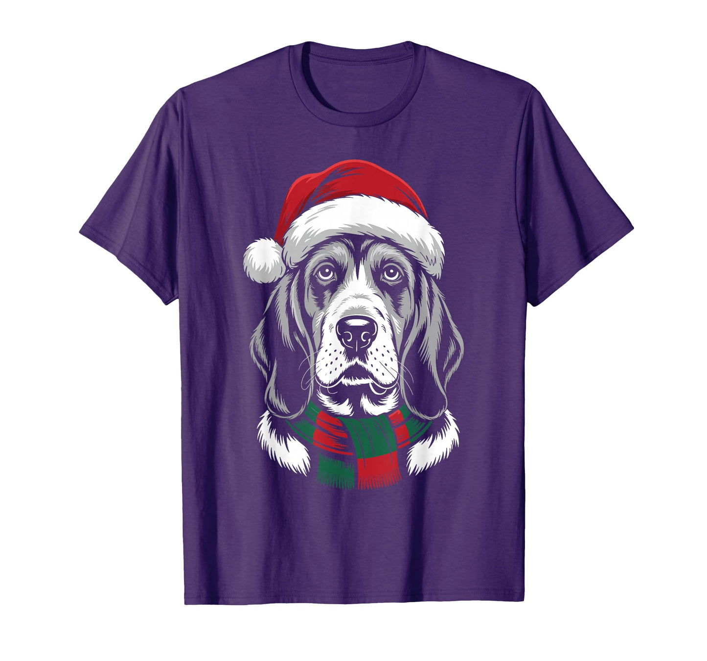 Bloodhound Dog Xmas Santa Hat Scarf Christmas Costume T-Shirt