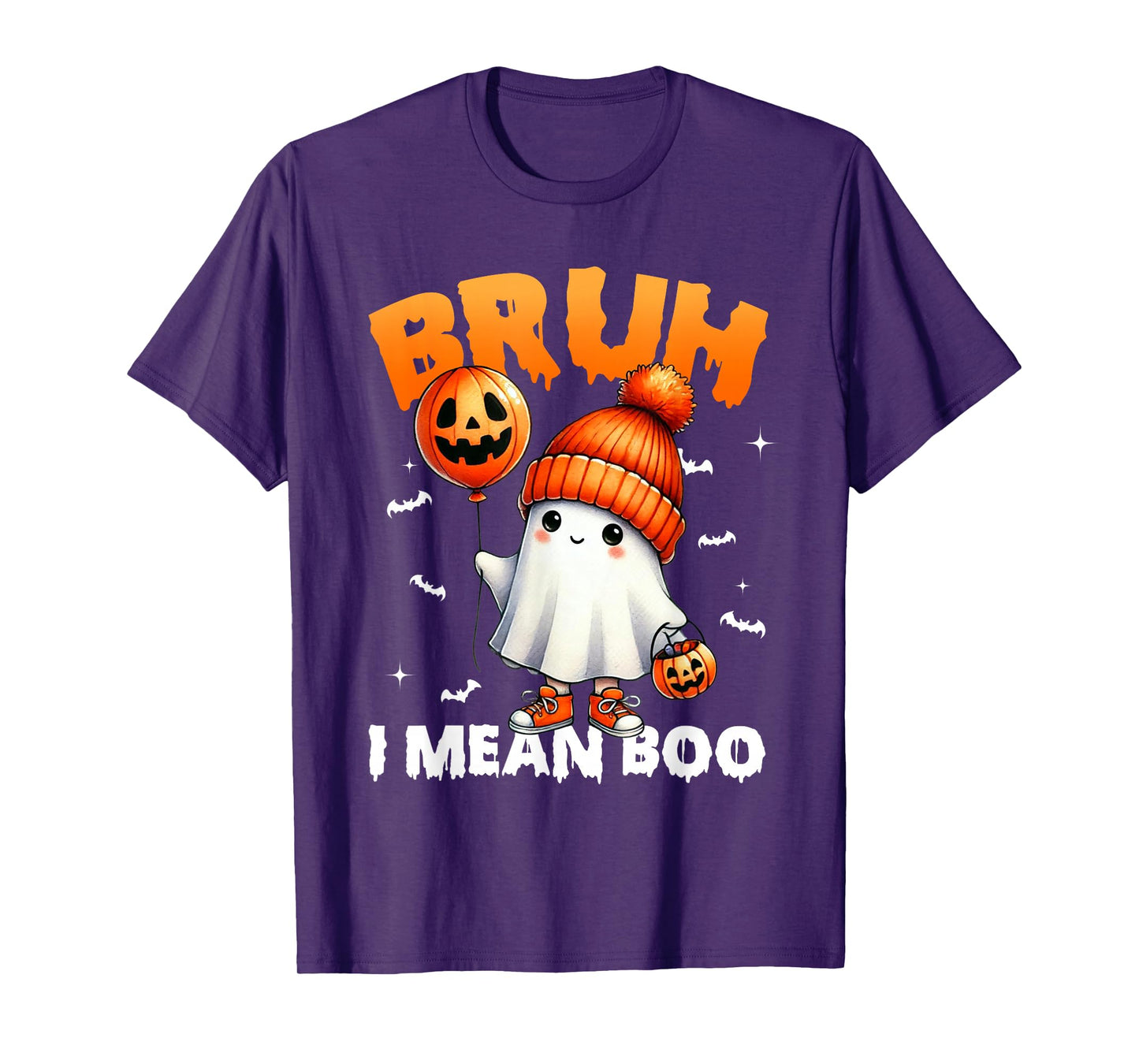 Halloween Bruh I Mean Boo Ghost Skull Pumpkin Boys Kids Men T-Shirt
