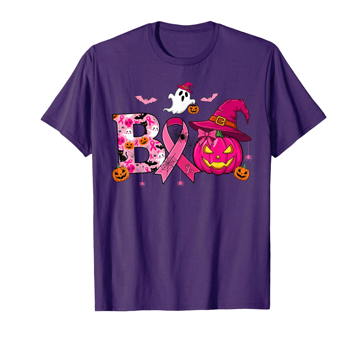 Boo Ghost Breast Cancer Awareness Halloween Witchy Pumpkin T-Shirt