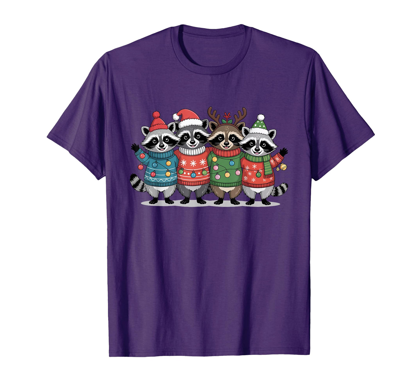 Christmas Lights Raccoon Santa Funny Xmas Tree for Men Women T-Shirt