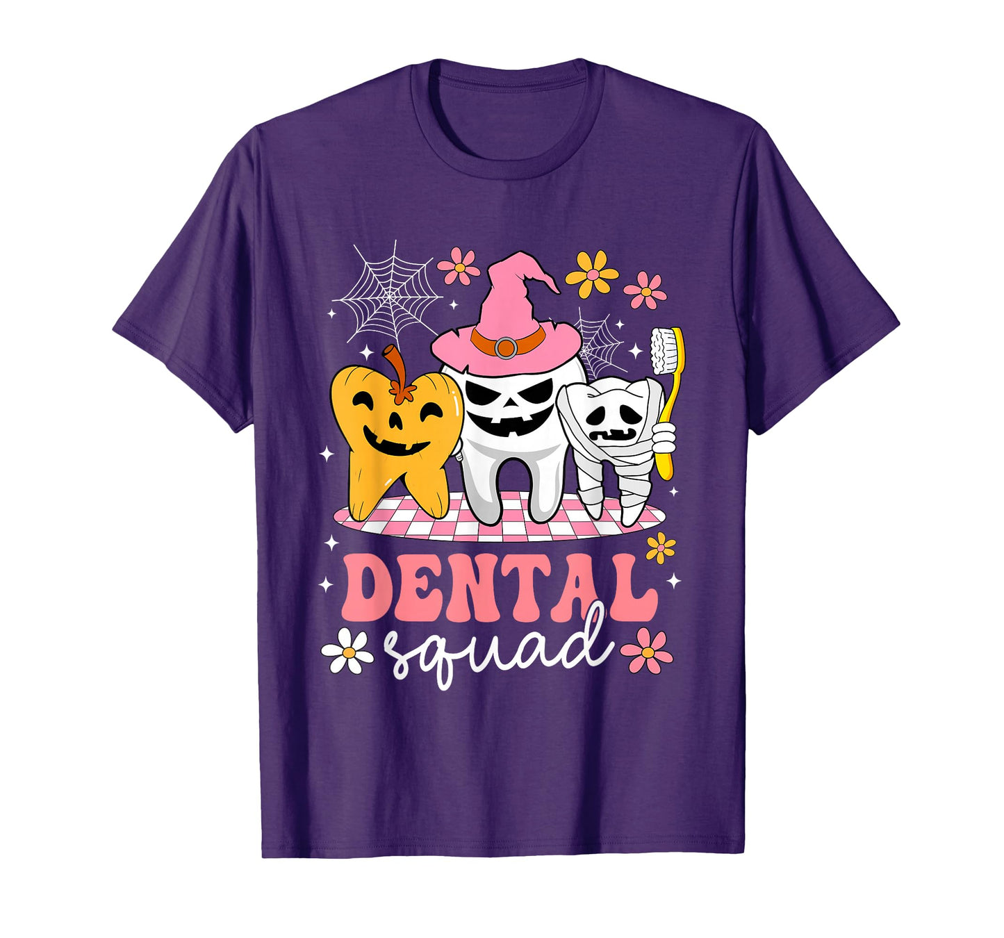 Dental Squad Tooth Pumpkin Witch Hat Funny Halloween T-Shirt