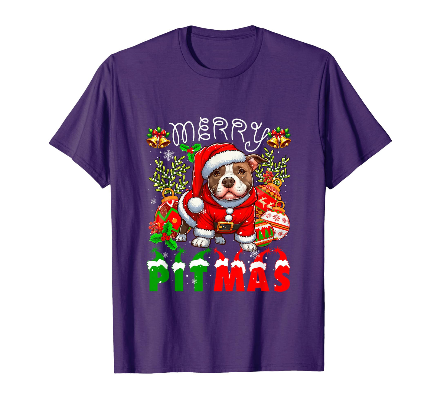 Merry Pitmas Santa Pit Bull Decorating Xmas Owner Family T-Shirt