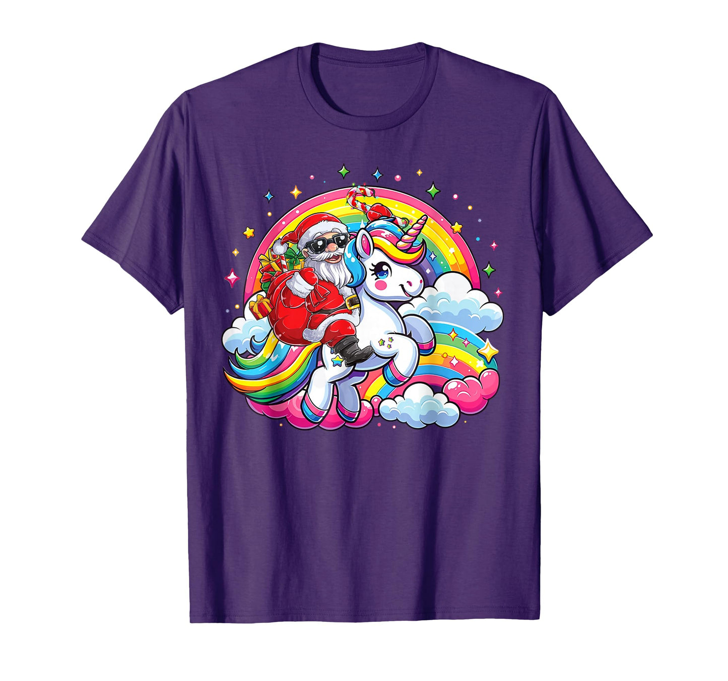 Christmas Santa Riding Unicorn Cute Xmas Girls Women Kids T-Shirt