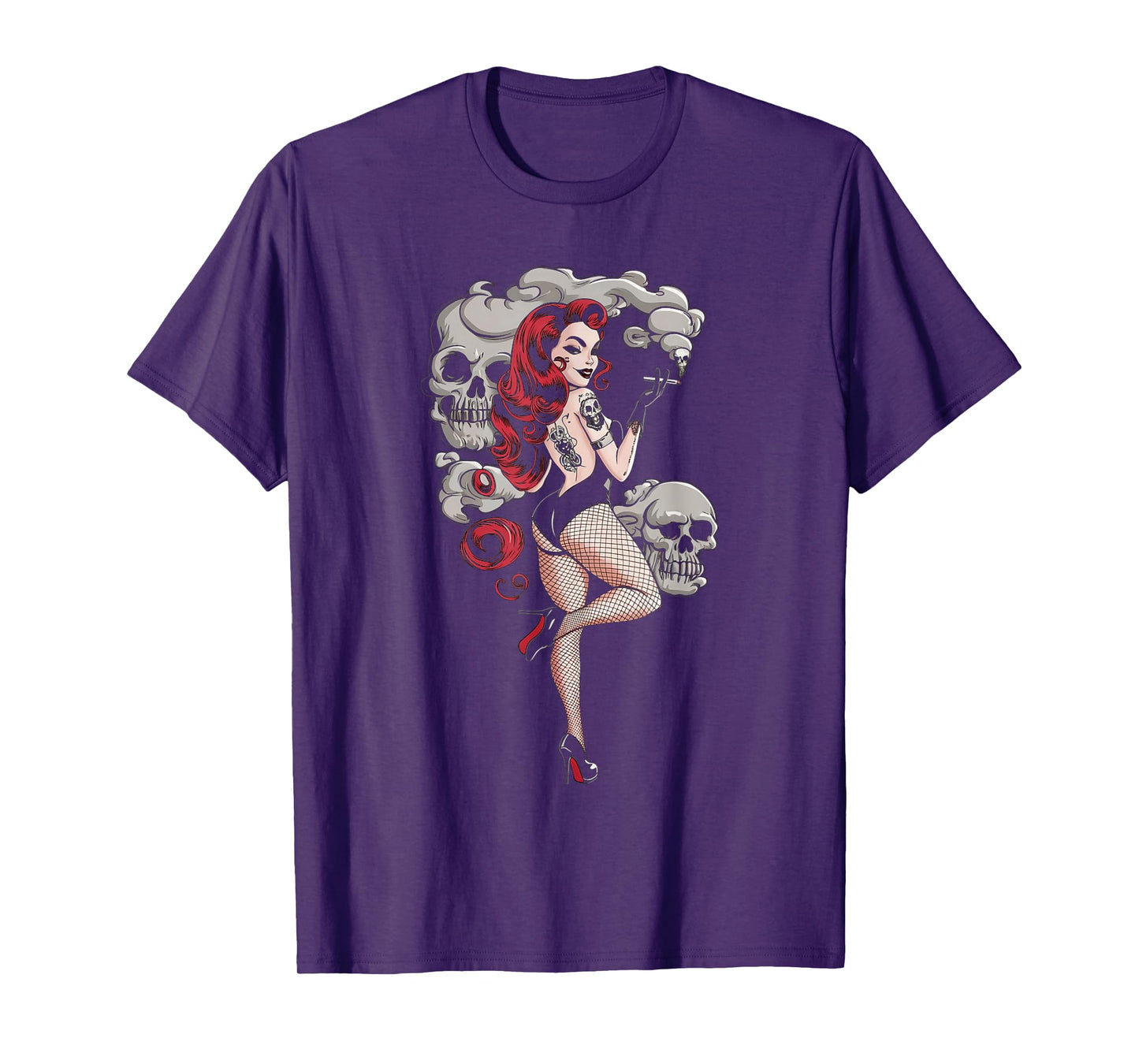 Tattoo Goth Pin-up Girl with Skull Vintage Horror Rockabilly T-Shirt