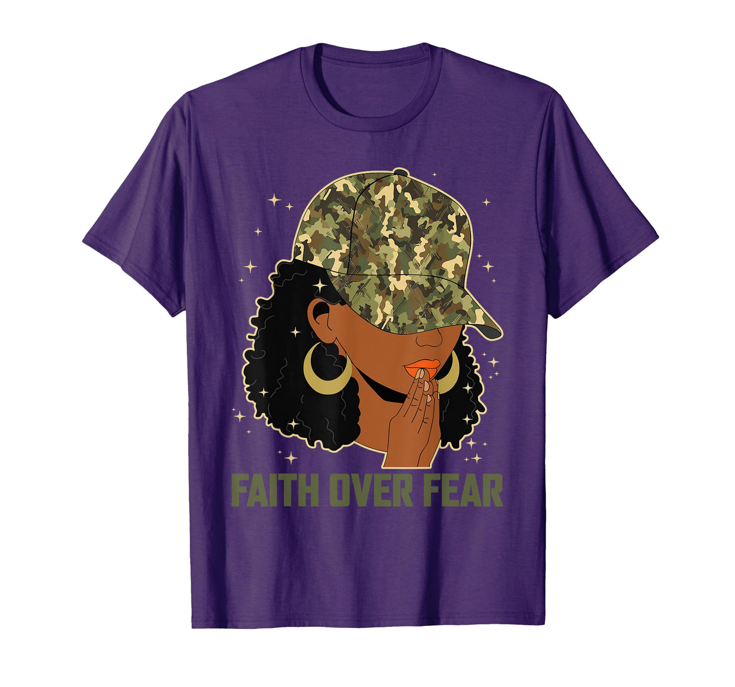 Faith Over Fear Christian Camo African American Afro Women T-Shirt