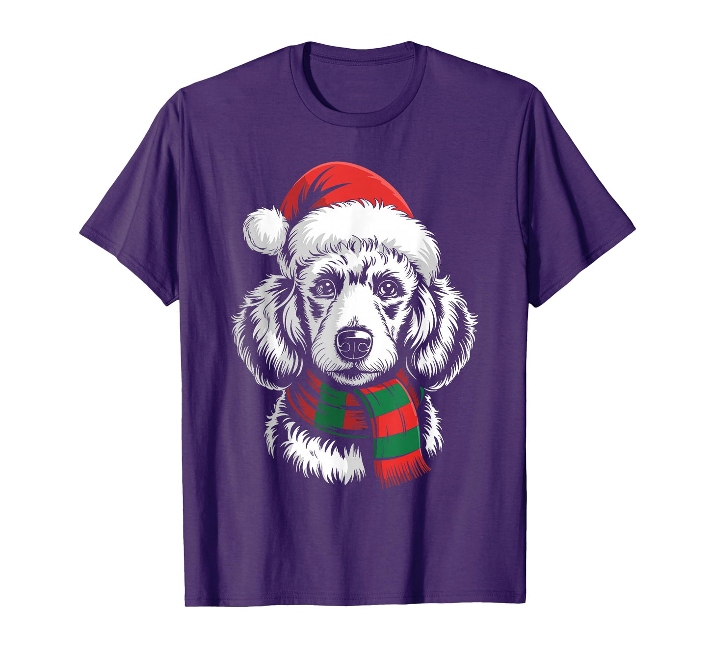 Poodle Dog Xmas Santa Hat Scarf Christmas Costume T-Shirt