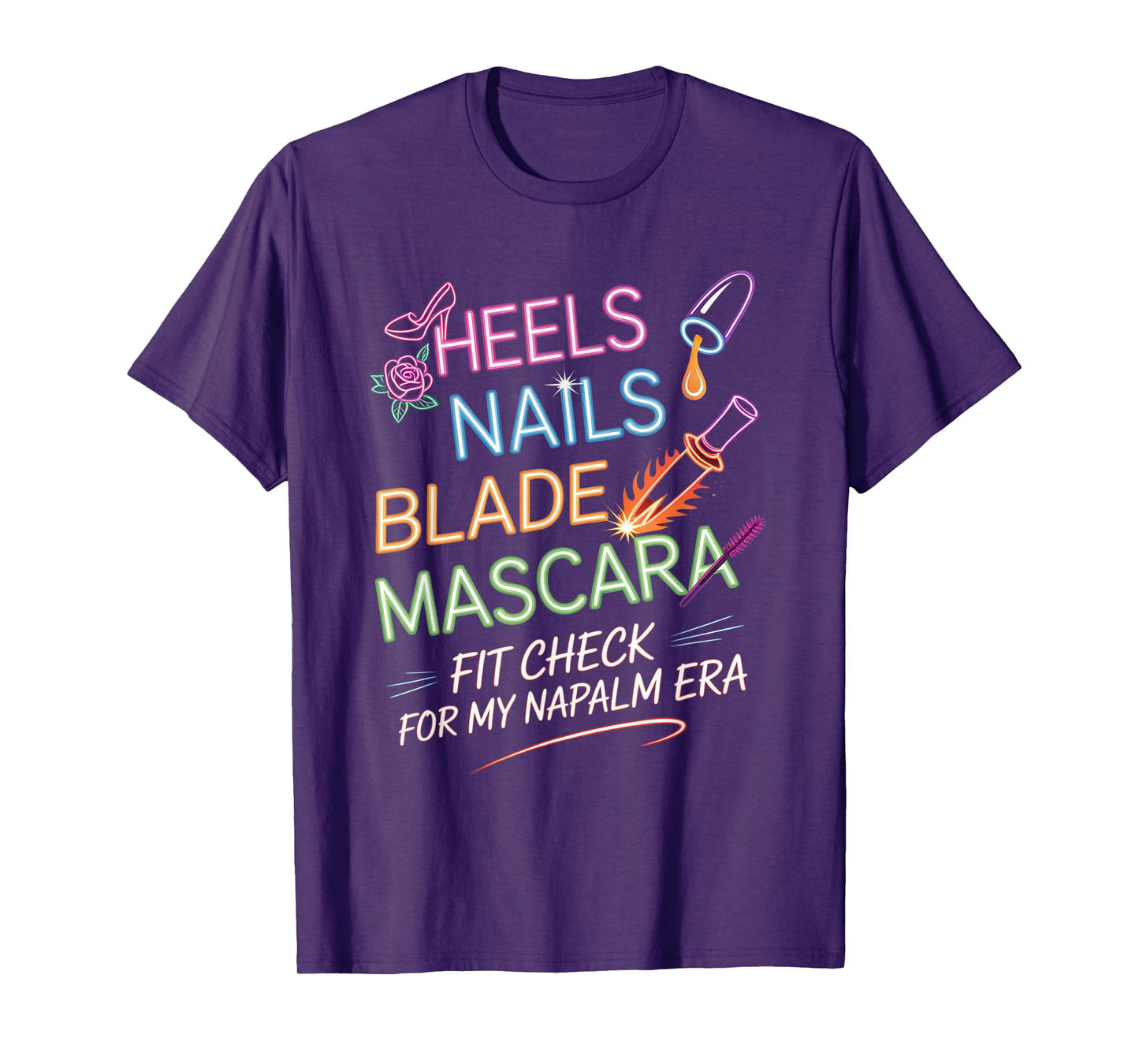 Retro Napalm Era Fit Check Heels Nails Blade Mascara Makeup T-Shirt