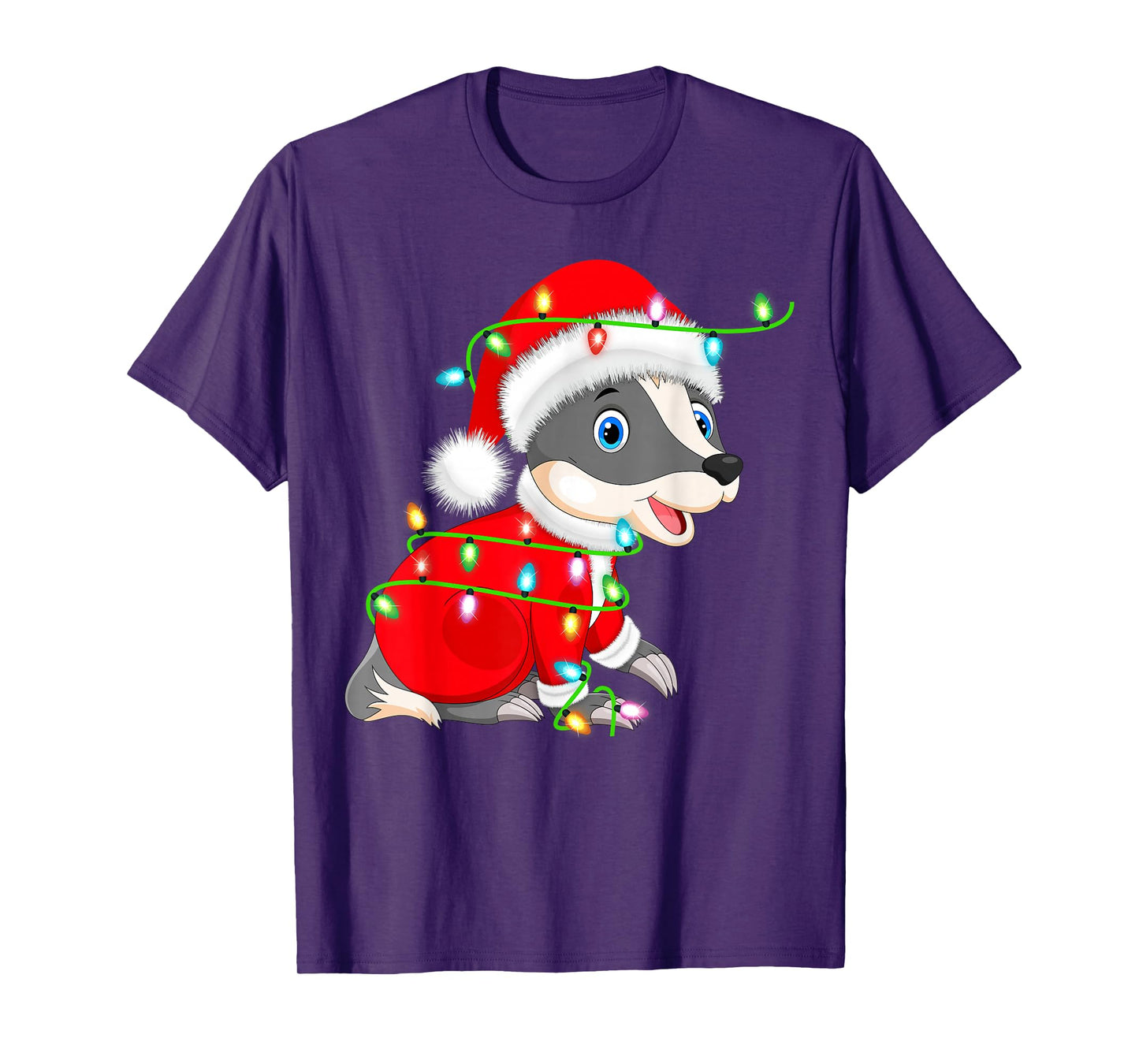 Badger Christmas Lights Santa Costume Cute Animal Xmas T-Shirt