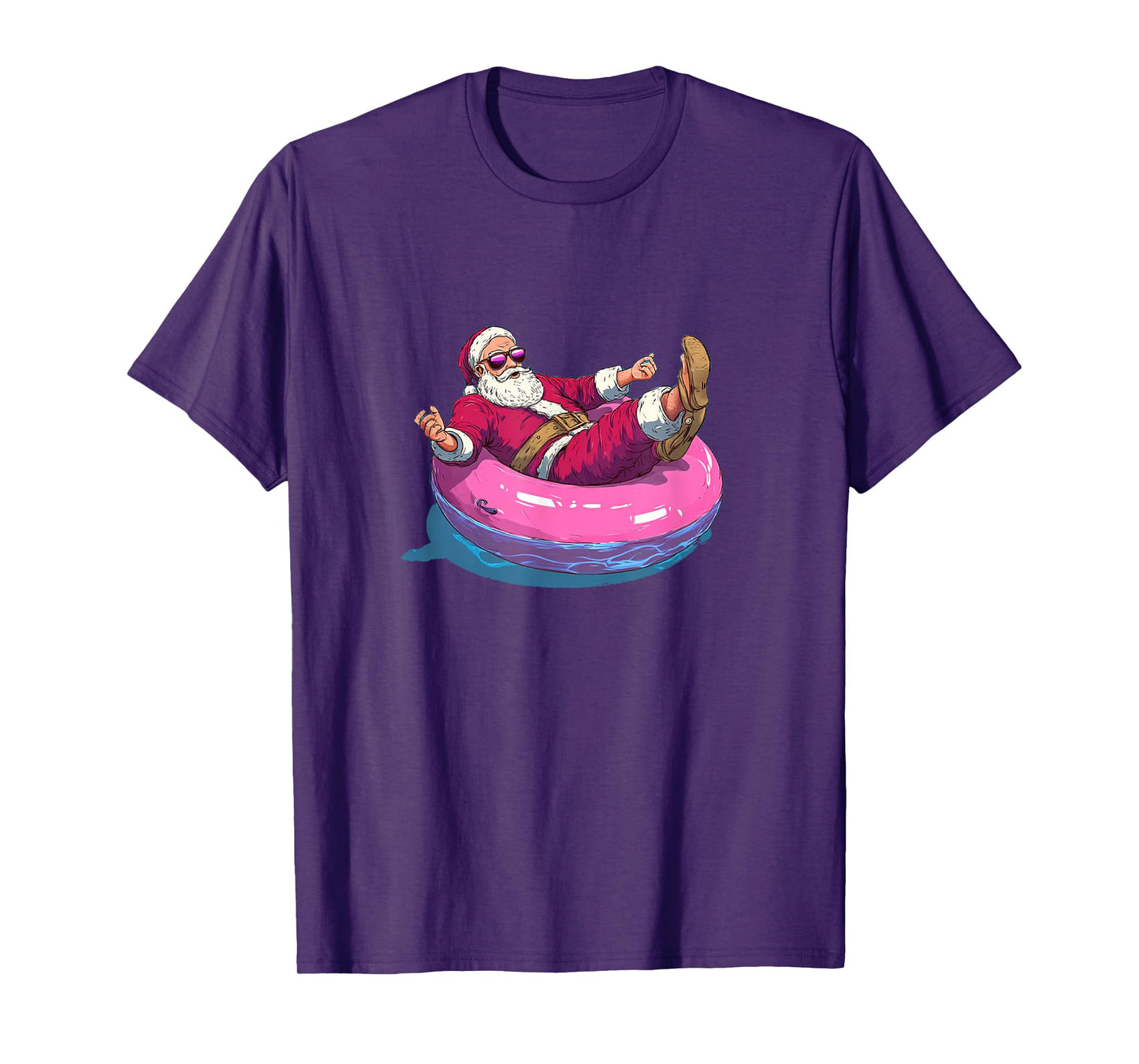 Great Festive Santa Look with Pool Ring for Beach Holiday T-Shirt