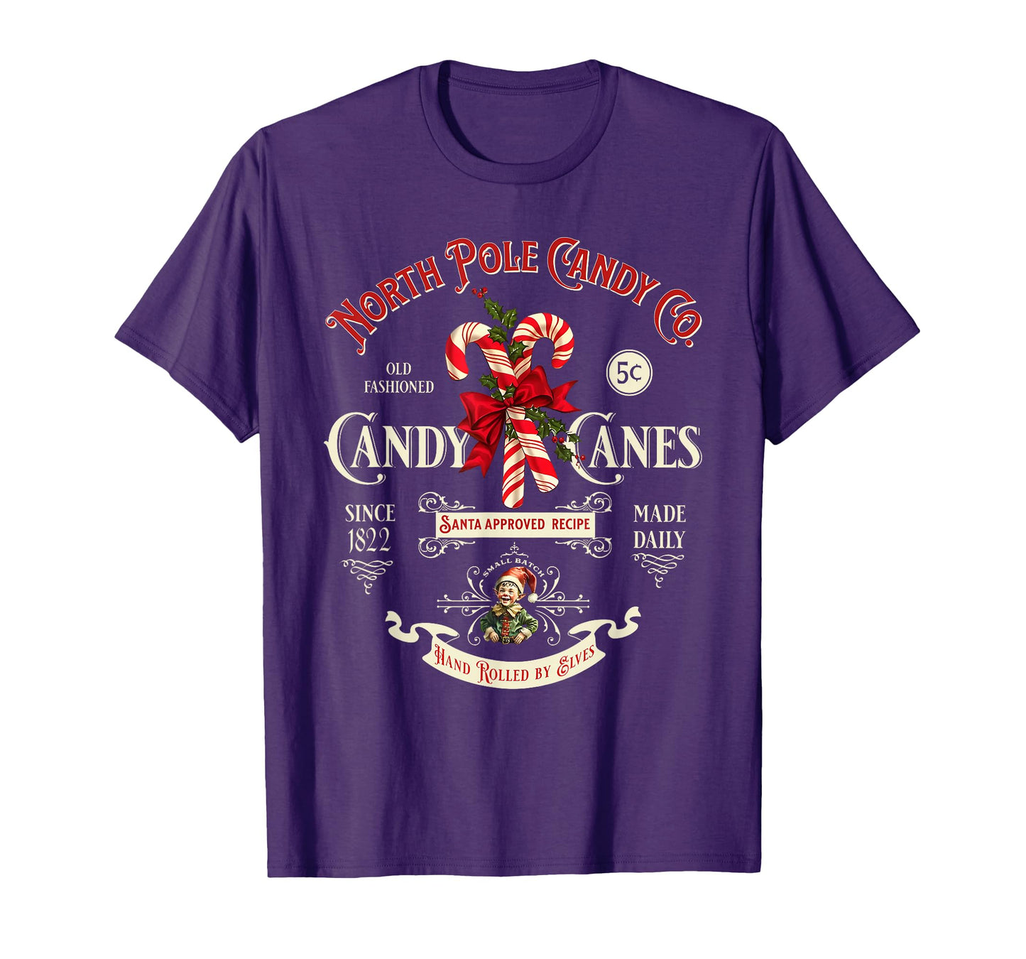 Old Fashioned North Pole Candy Cane Company Elf Christmas T-Shirt
