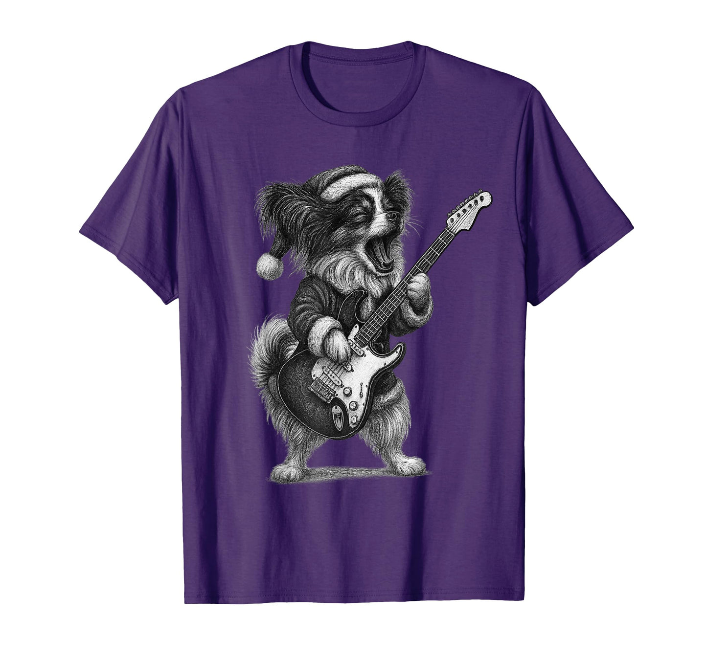 Papillon Dog Playing Guitar Christmas Dog Lover T-Shirt